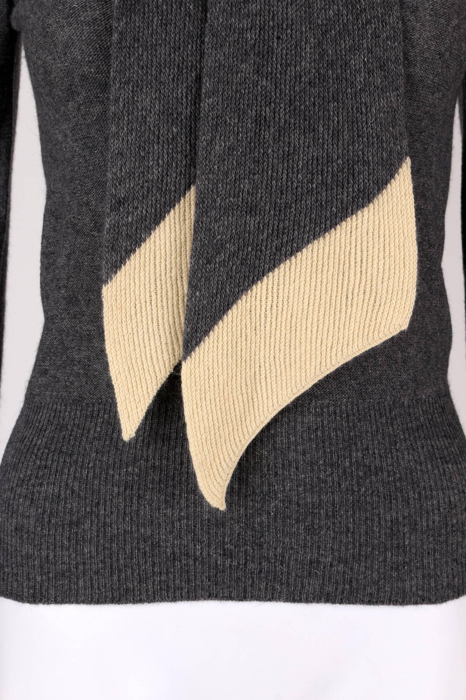 SONIA RYKIEL Chez Henri Bendel c.1960's Gray Wool Knit Scarf Pullover Sweater 3