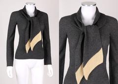 SONIA RYKIEL Chez Henri Bendel Pull-over écharpe en maille de laine grise (années 1960)