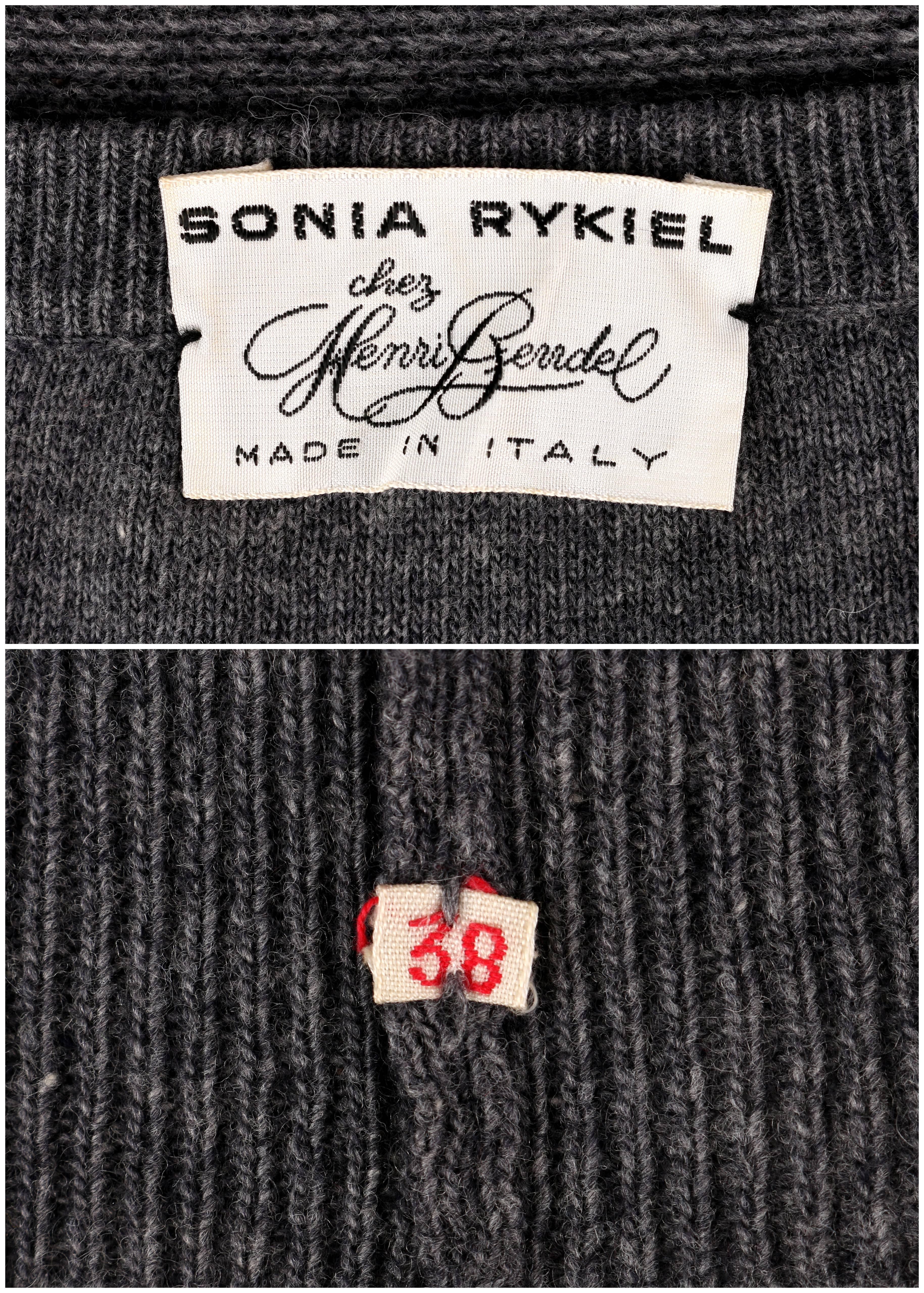 SONIA RYKIEL Chez Henri Bendel c.1960's Gray Wool Knit Scarf Pullover Sweater 4