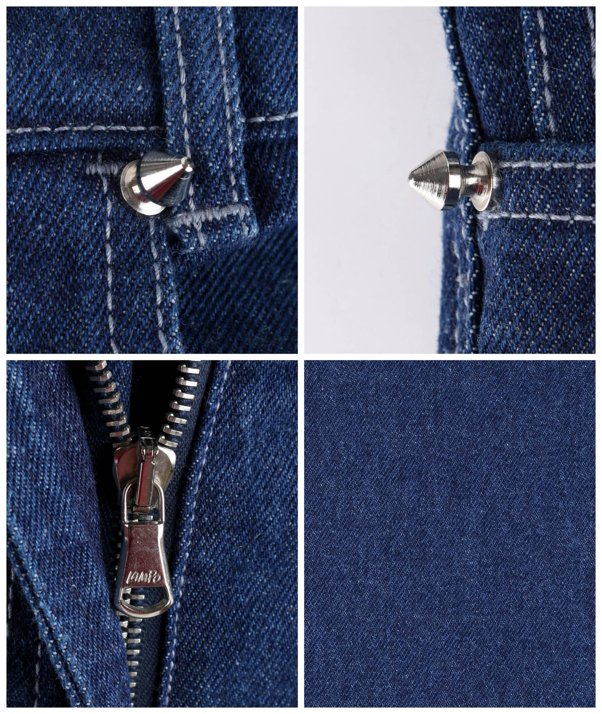 ALEXANDER MCQUEEN Pantalon en jean bleu en coton « Eye » avec découpe arquée et clous pointus, 2000 en vente 4