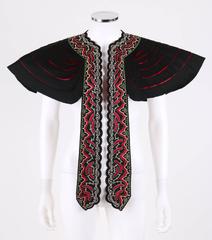 COUTURE c.1910's Edwardian Museum Piece Black Embroidered Cutwork Mantelet Cape