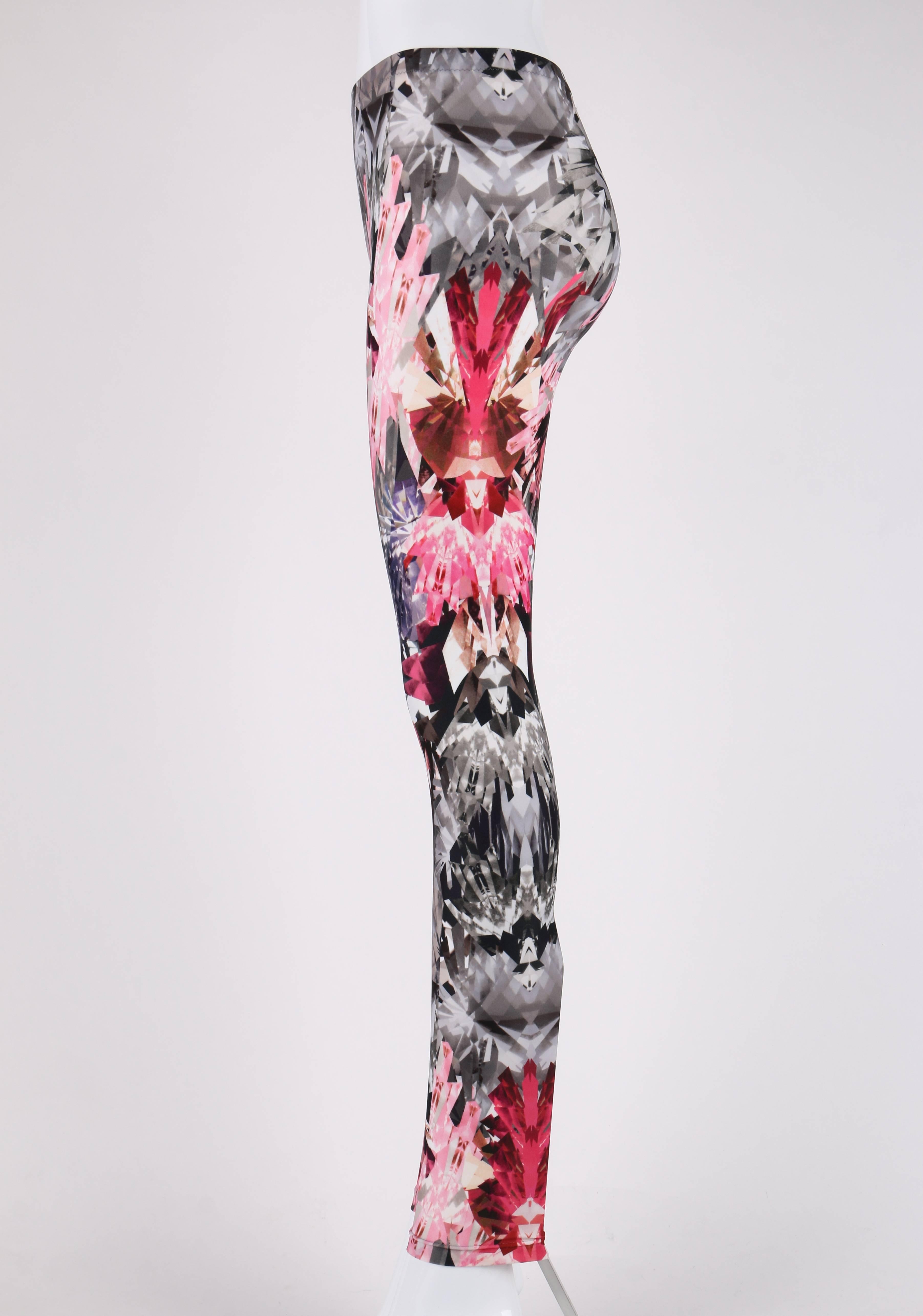 Women's ALEXANDER MCQUEEN S/S 2009 Pink Crystal Kaleidoscope Print Leggings Pants Sz XS