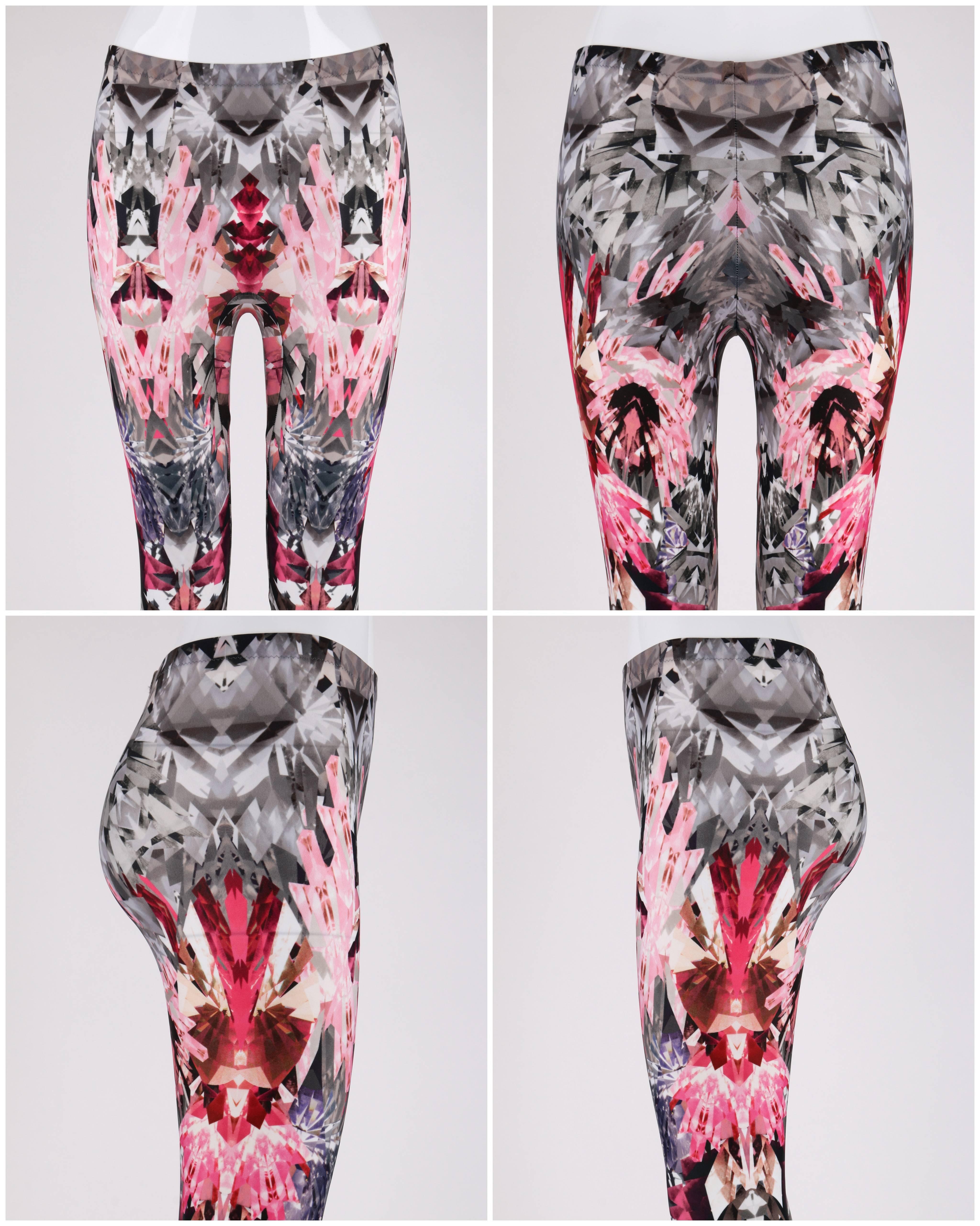 ALEXANDER MCQUEEN S/S 2009 Pink Crystal Kaleidoscope Print Leggings Pants Sz XS 1