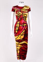 CHRISTIAN DIOR c.1990's JOHN GALLIANO Stained Glass Print Velvet Bodycon Dress