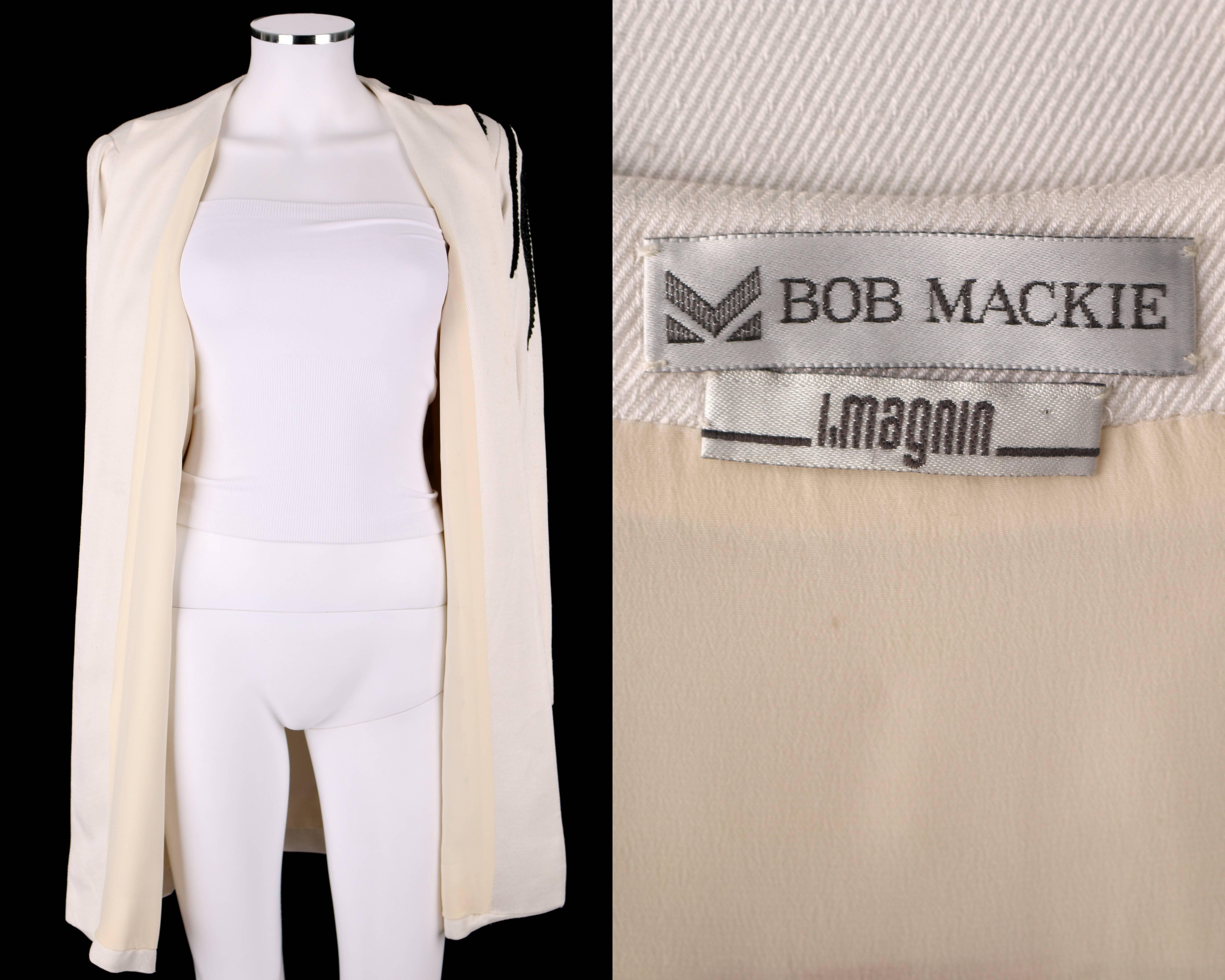 BOB MACKIE c.1980's I. Magnin Ivory Embellished Beaded Rooster Blazer Jacket 4