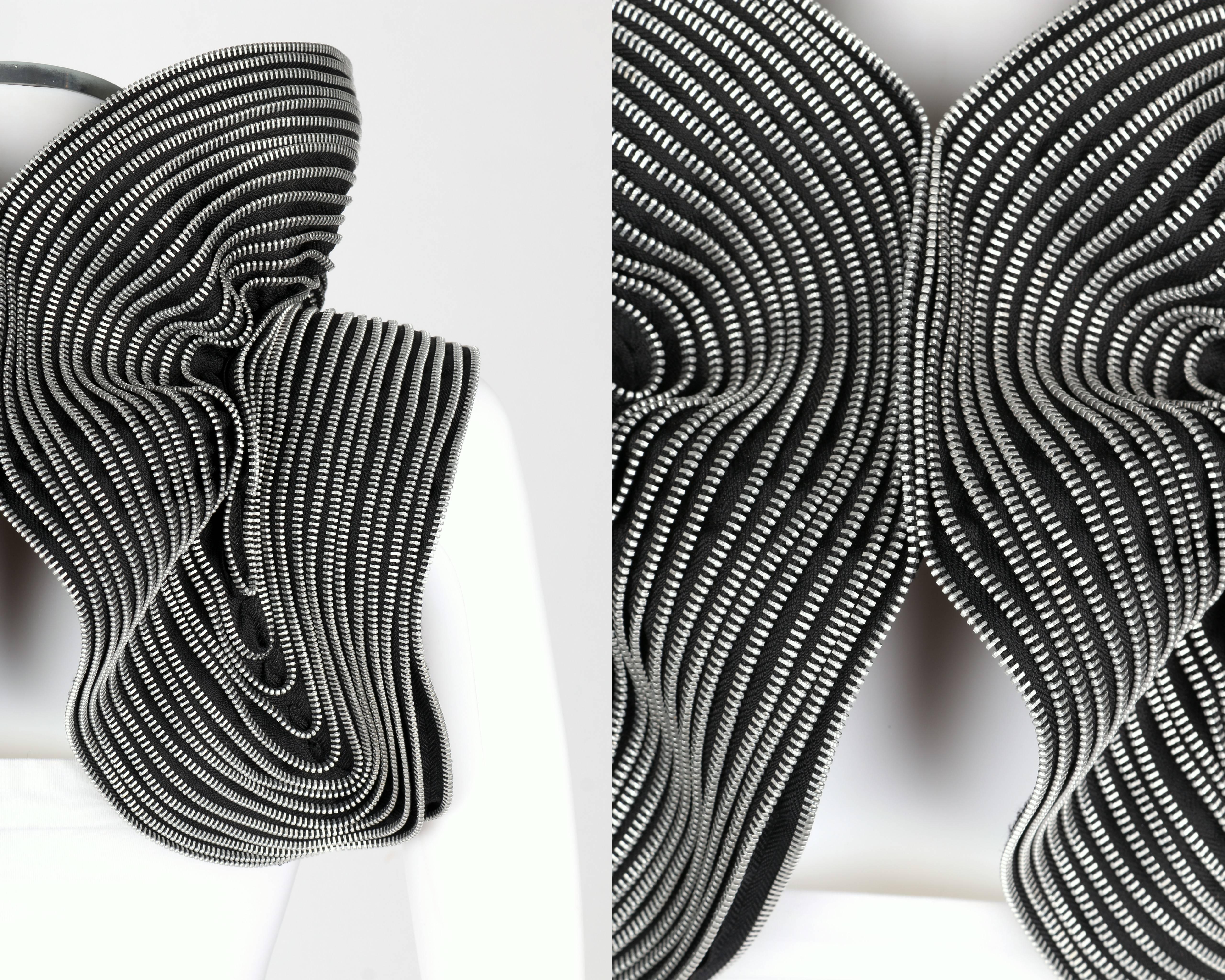 SOHUNG DESIGNS c.2010 Hand Made Black Silver Zipper Trim Structured Bolero Vest 1