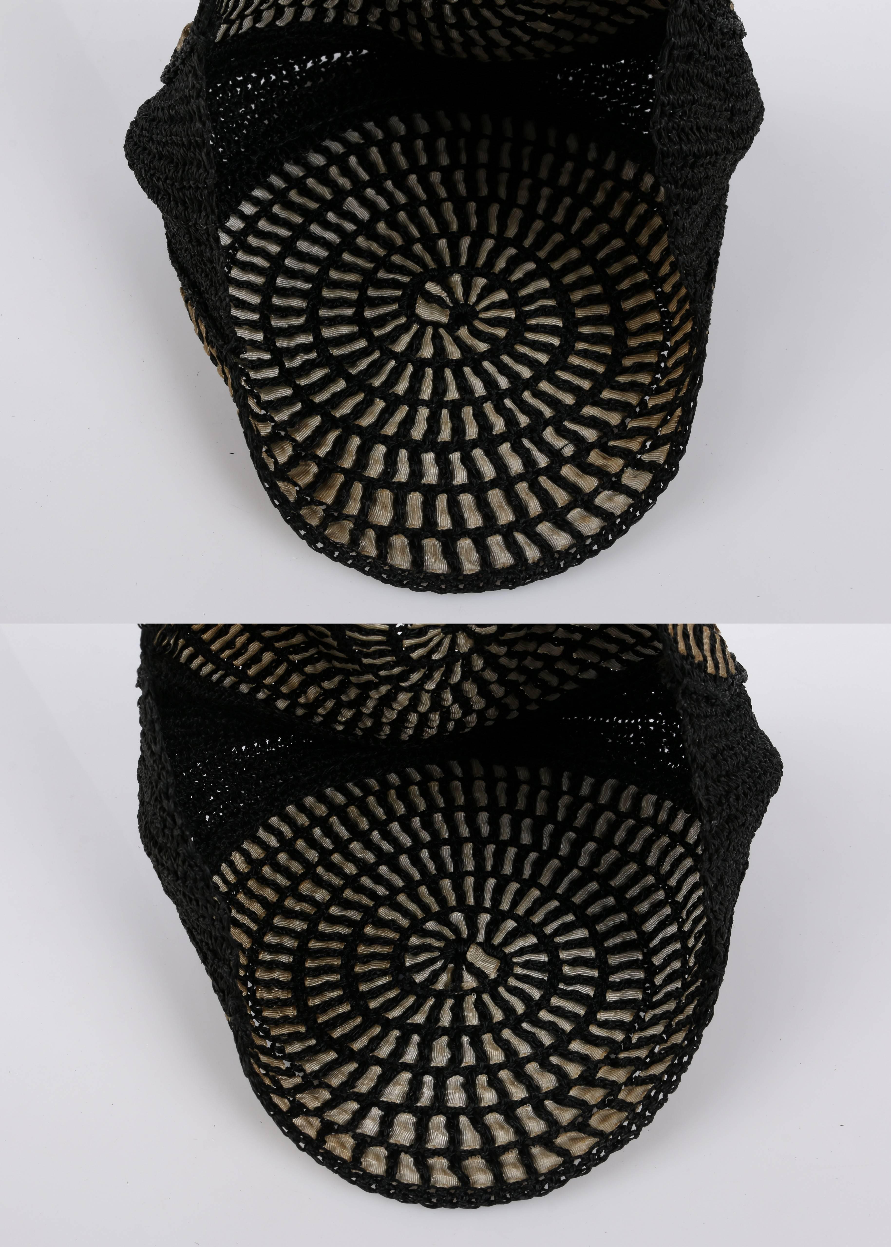 COUTURE c.1920's Black Straw Spiral Woven Ribbon Juliet Cap Flapper Cloche Hat 4