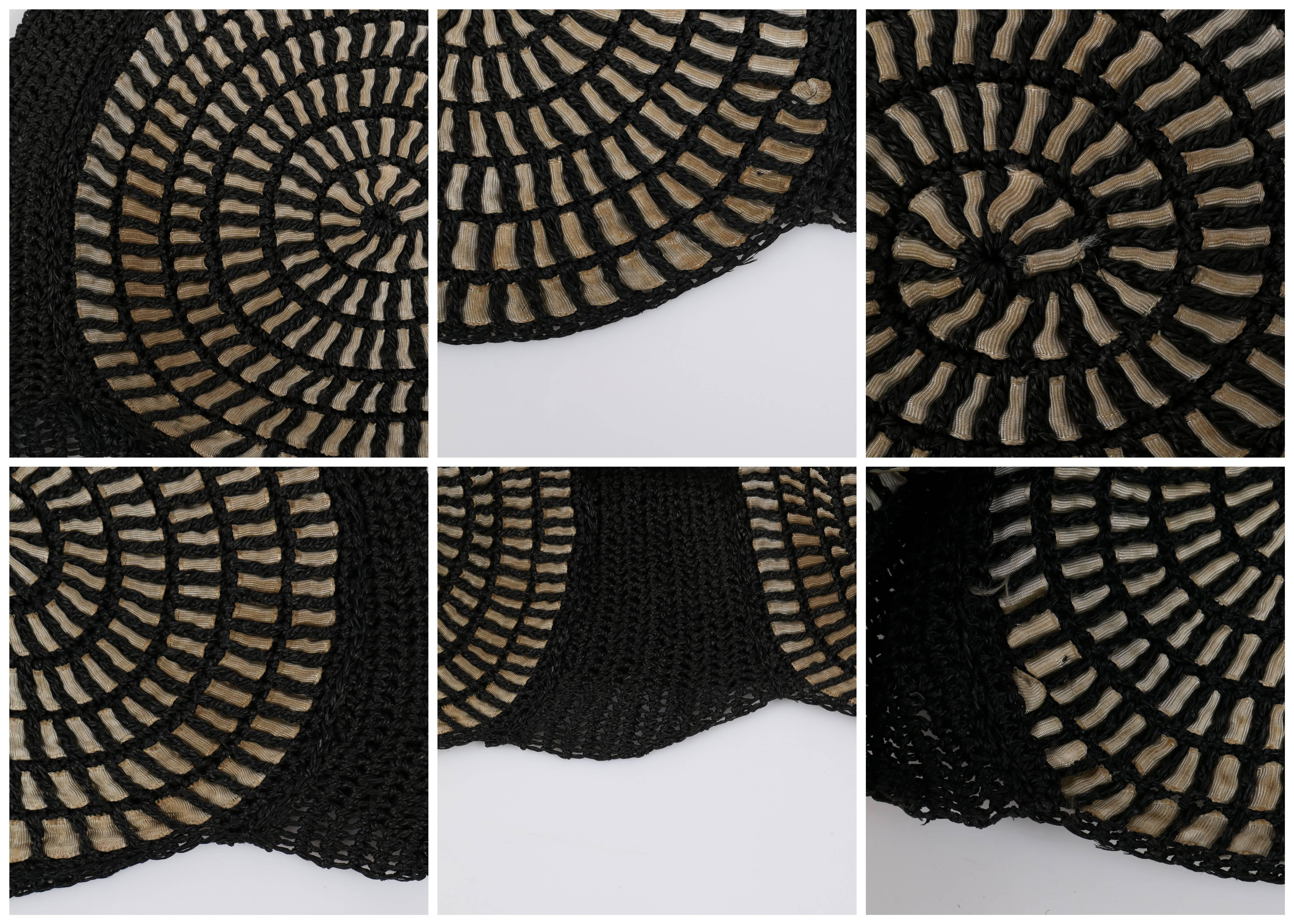 COUTURE c.1920's Black Straw Spiral Woven Ribbon Juliet Cap Flapper Cloche Hat 5