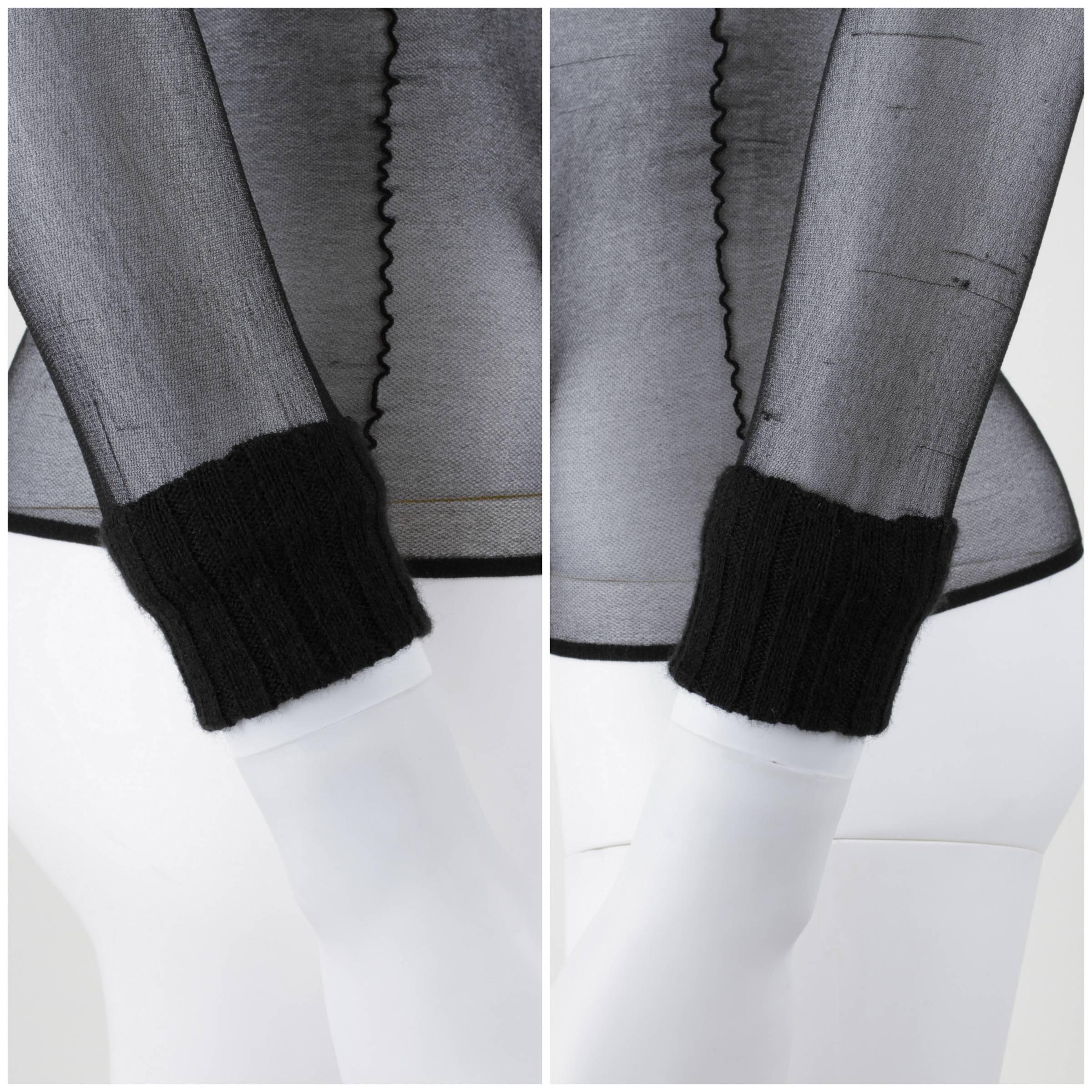 Women's COURREGES PARIS c.1960's Black Sheer Mesh Signature Logo Mod Turtleneck Top