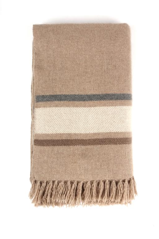 New BRUNELLO CUCINELLI Beige Gray Cream Fringe 100 Cashmere Large