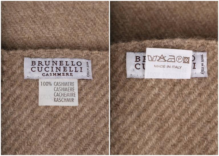 New BRUNELLO CUCINELLI Beige Gray Cream Fringe 100% Cashmere Large ...