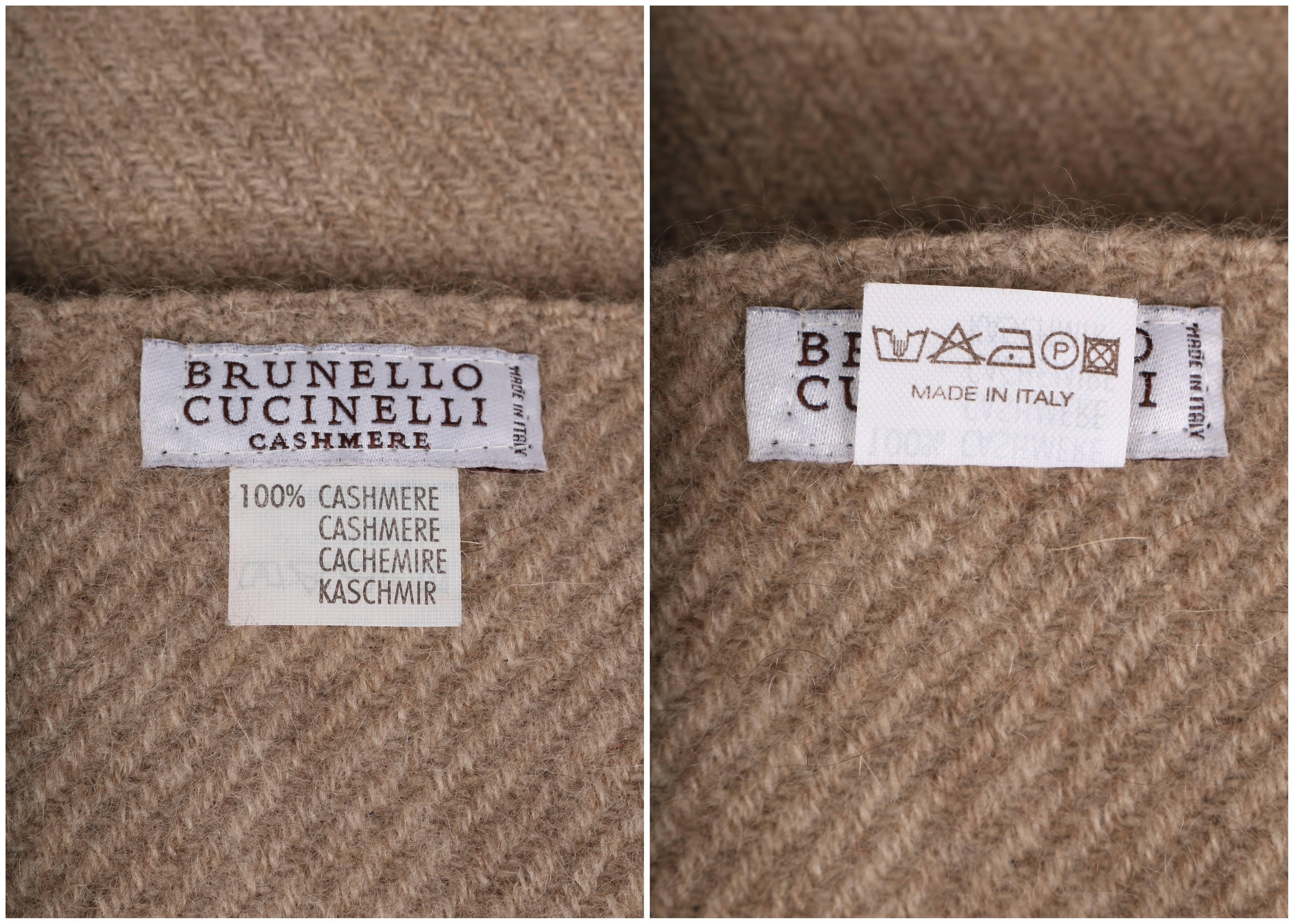 Women's or Men's New BRUNELLO CUCINELLI Beige Gray Cream Fringe 100% Cashmere Large Throw Blanket