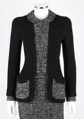 CHANEL A/W 1993 Haute Couture Classic Black White Boucle Wool Jacket Skirt Suit