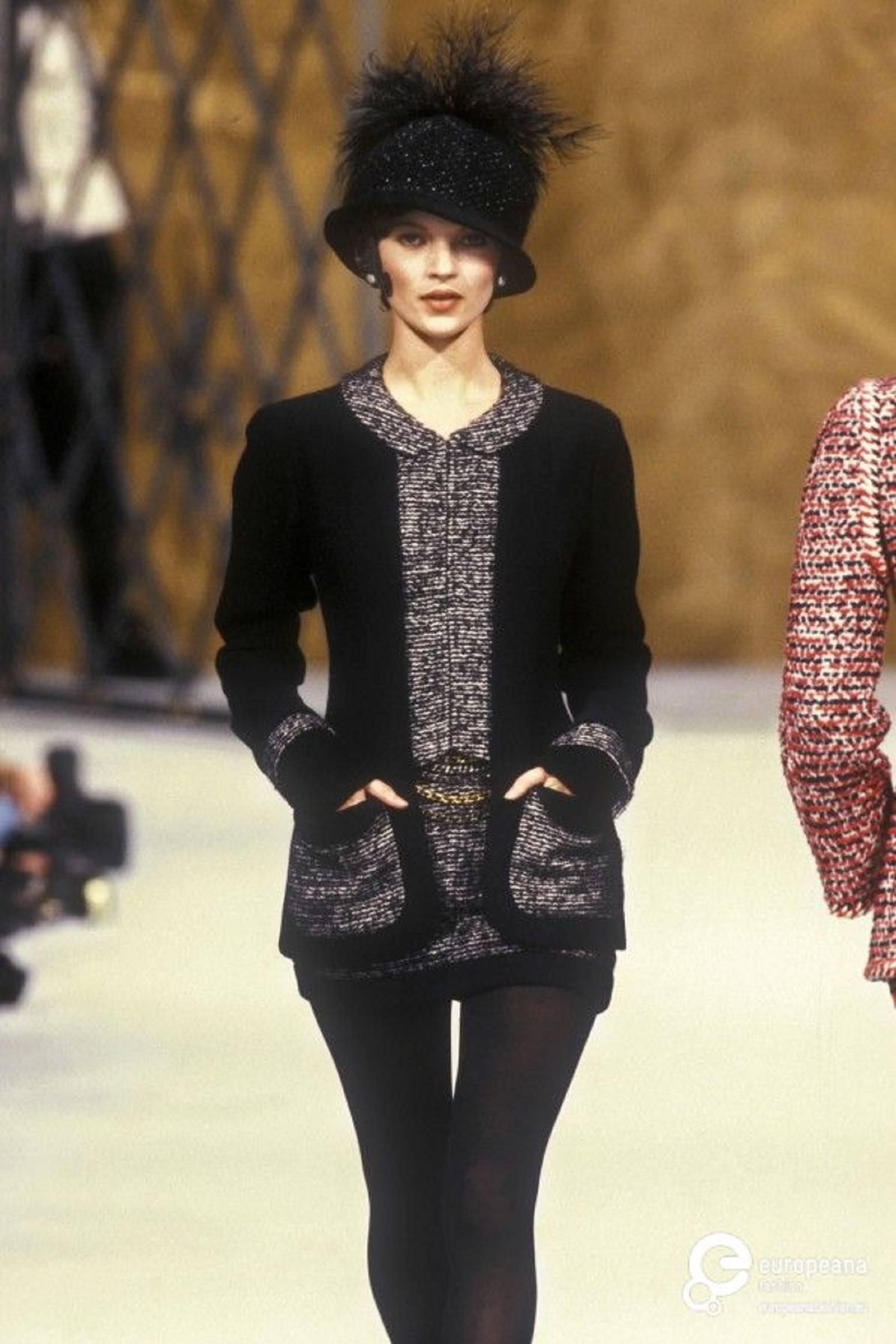 CHANEL A/W 1993 Haute Couture Classic Black White Boucle Wool Jacket ...