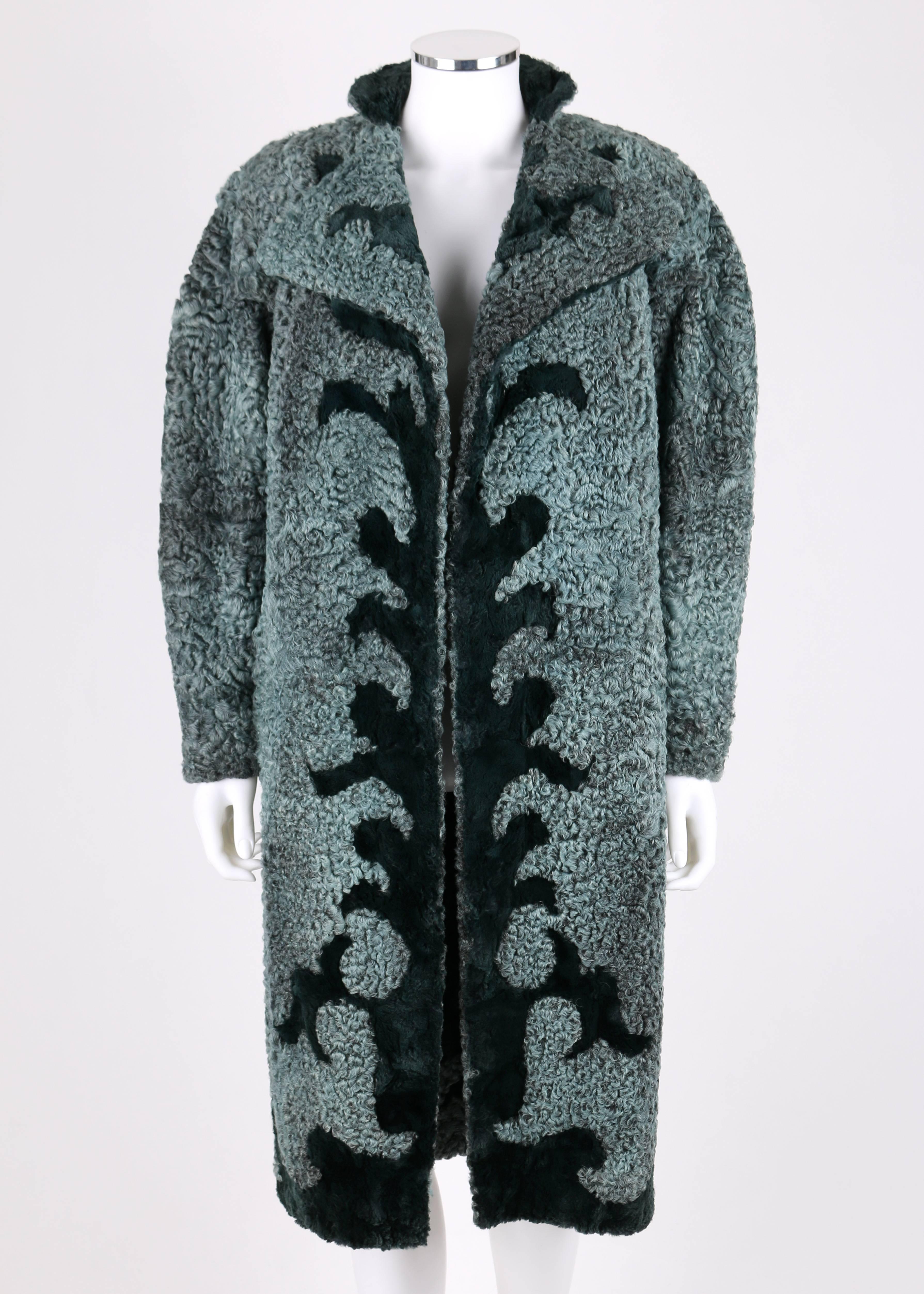 Black FENDI c.1980's KARL LAGERFELD Chinchilla Astrakhan Lamb Fur Reversible Coat