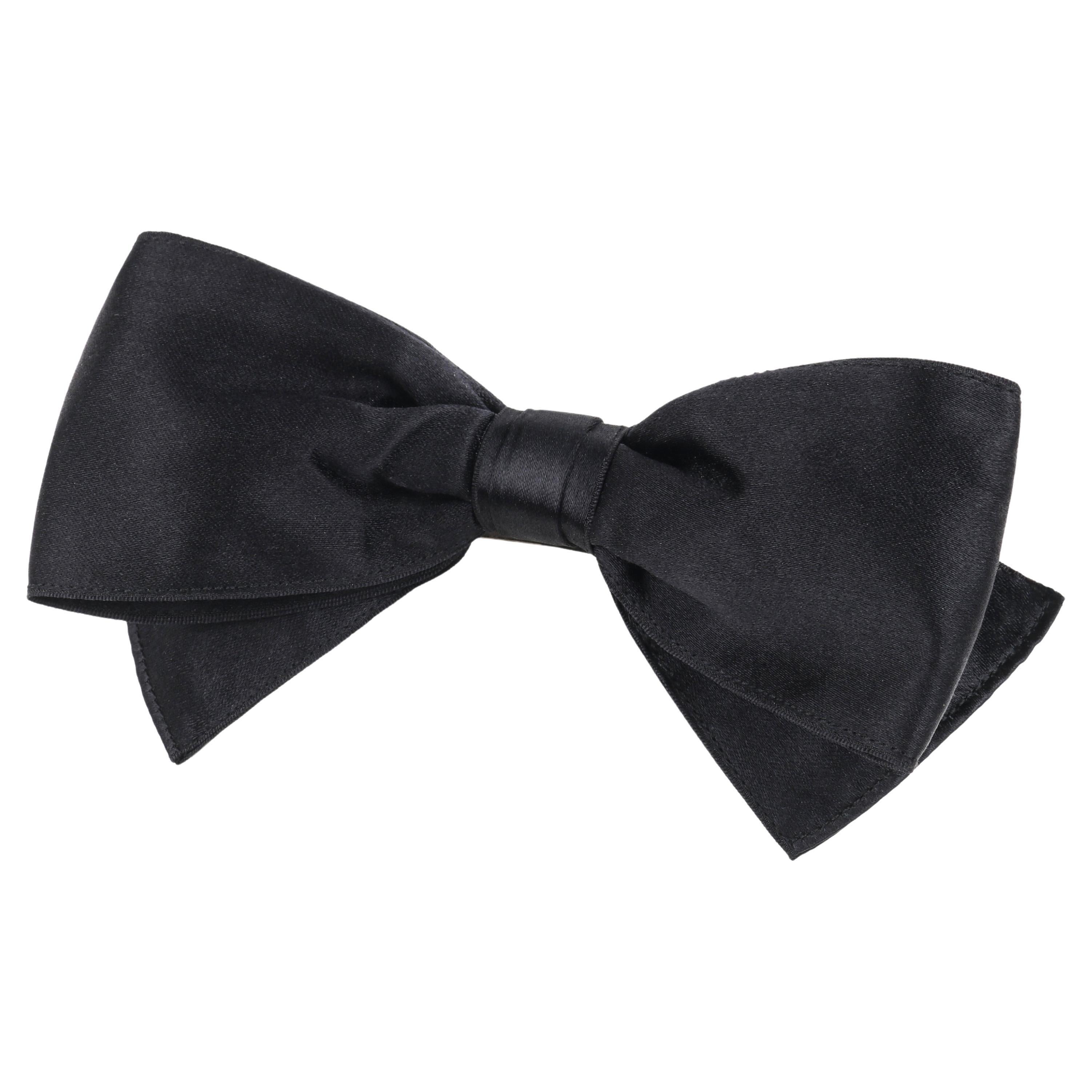 CHANEL c.1980's Vtg Negro Satinado Plata Pasador Gran Lazo Accesorio para el Pelo en venta