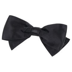CHANEL c.1980's Vtg Black Satin Silver Barrette Large Bow Hair Clip Accessory