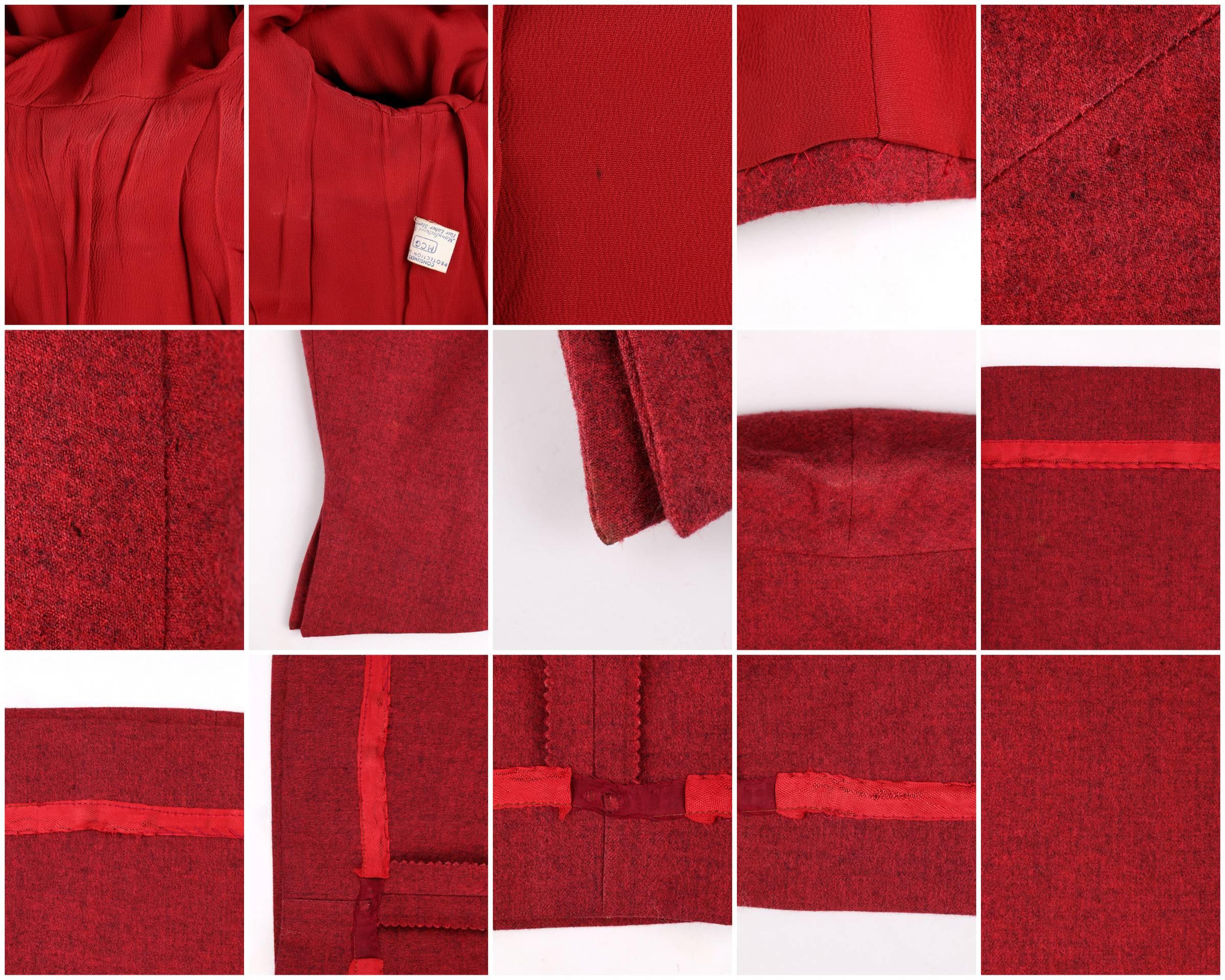 STYLED BY VENNE c.1940's 2 Piece Ruby Red Wool Embellished Blazer Skirt Suit 5