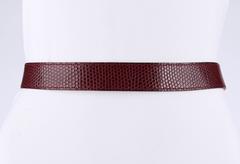 HERMES c.1980's Burgundy Lizard Skin Leather Equestrian Ring Belt Gold Hardware