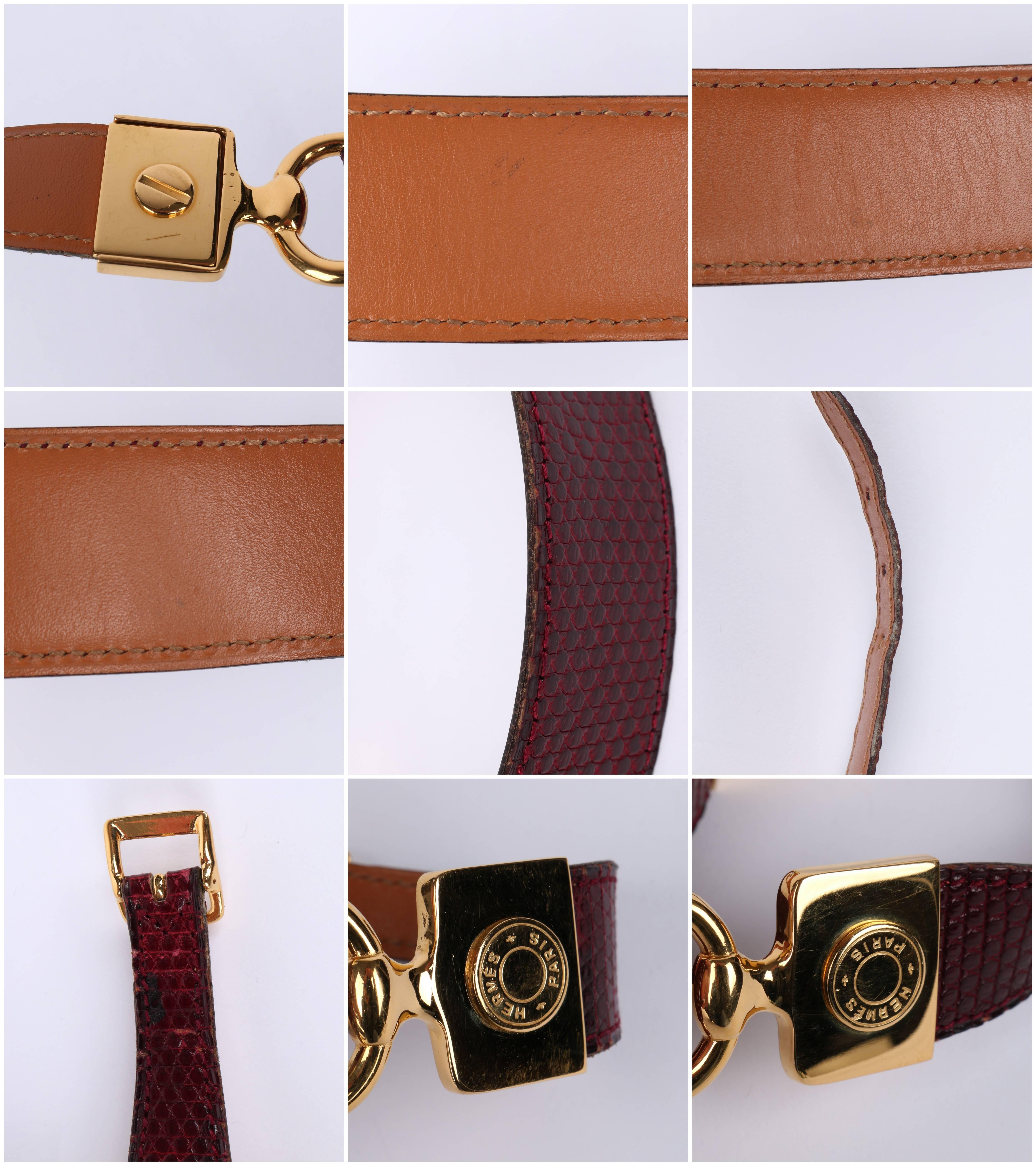 HERMES c.1980's Burgundy Lizard Skin Leather Equestrian Ring Belt Gold Hardware For Sale 2