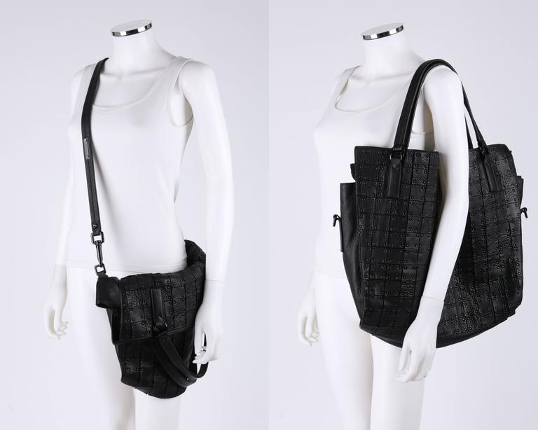 BURBERRY "Knight Warrior" Black Leather Large Shoulder Bag