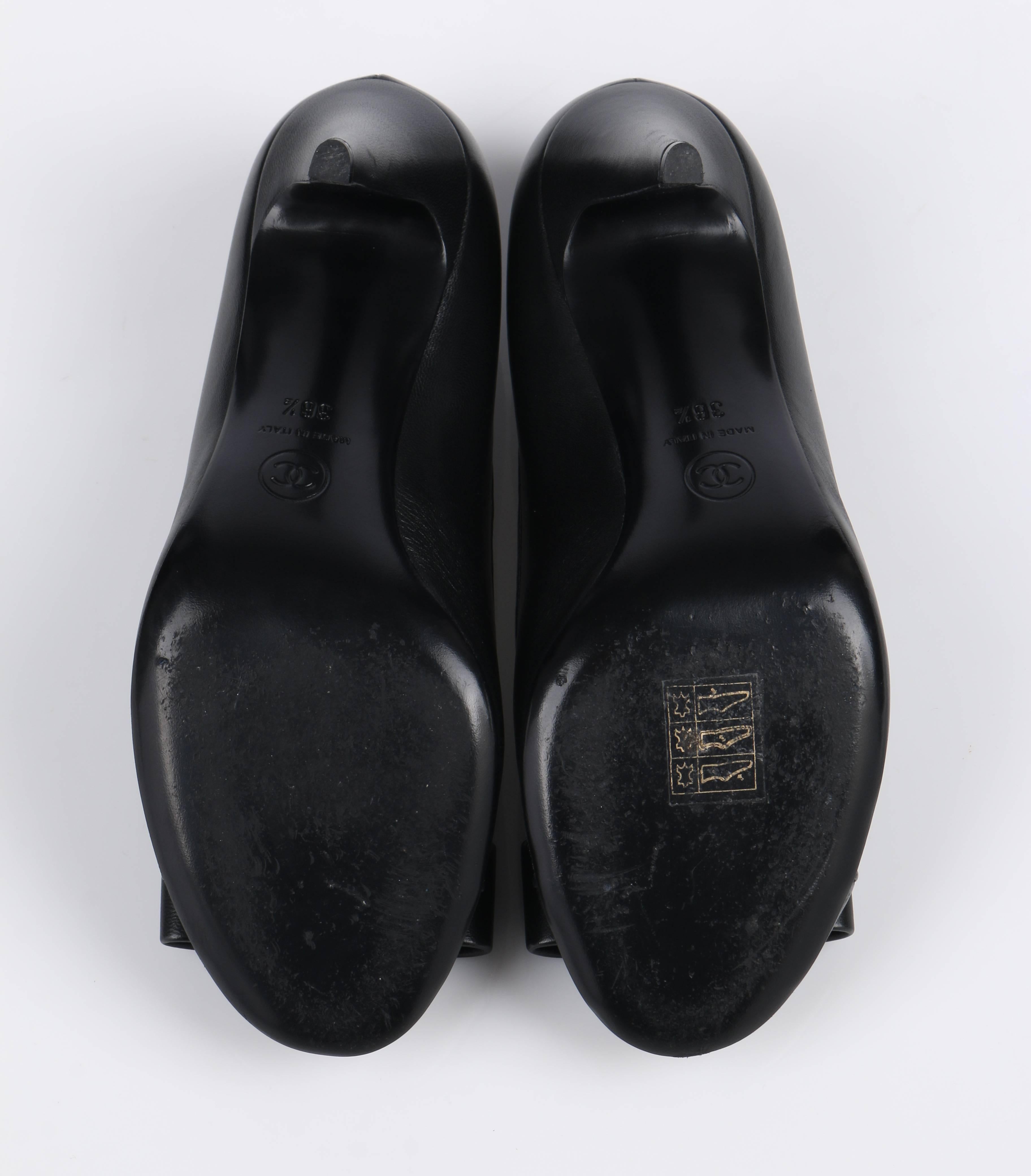 CHANEL S/S 2015 Classic Black Leather CC Logo Bow Front Pumps Shoes 36.5 1