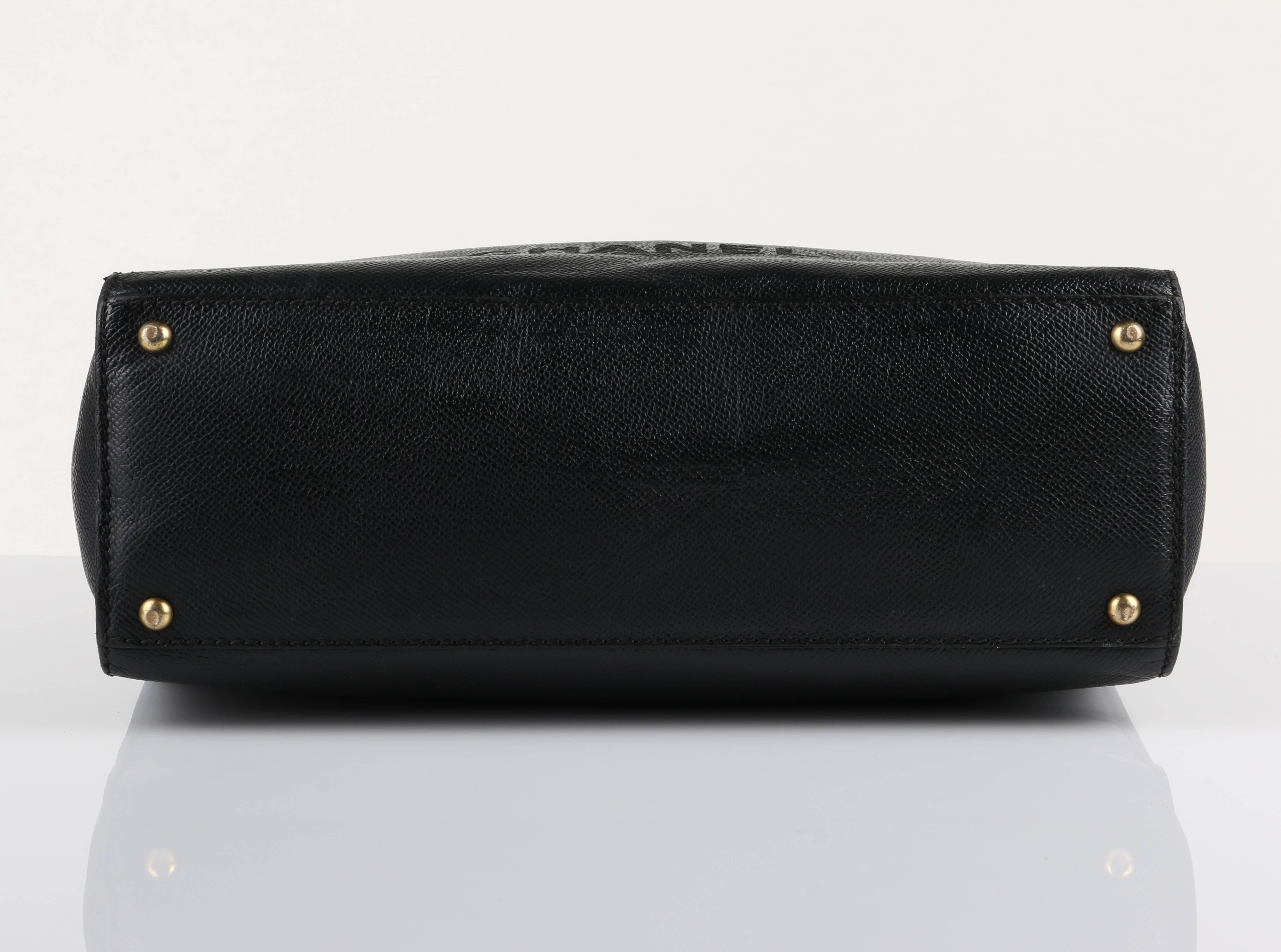 CHANEL c.1990's Black Caviar Leather Structured Shoulder Bag Tote Handbag Purse  2