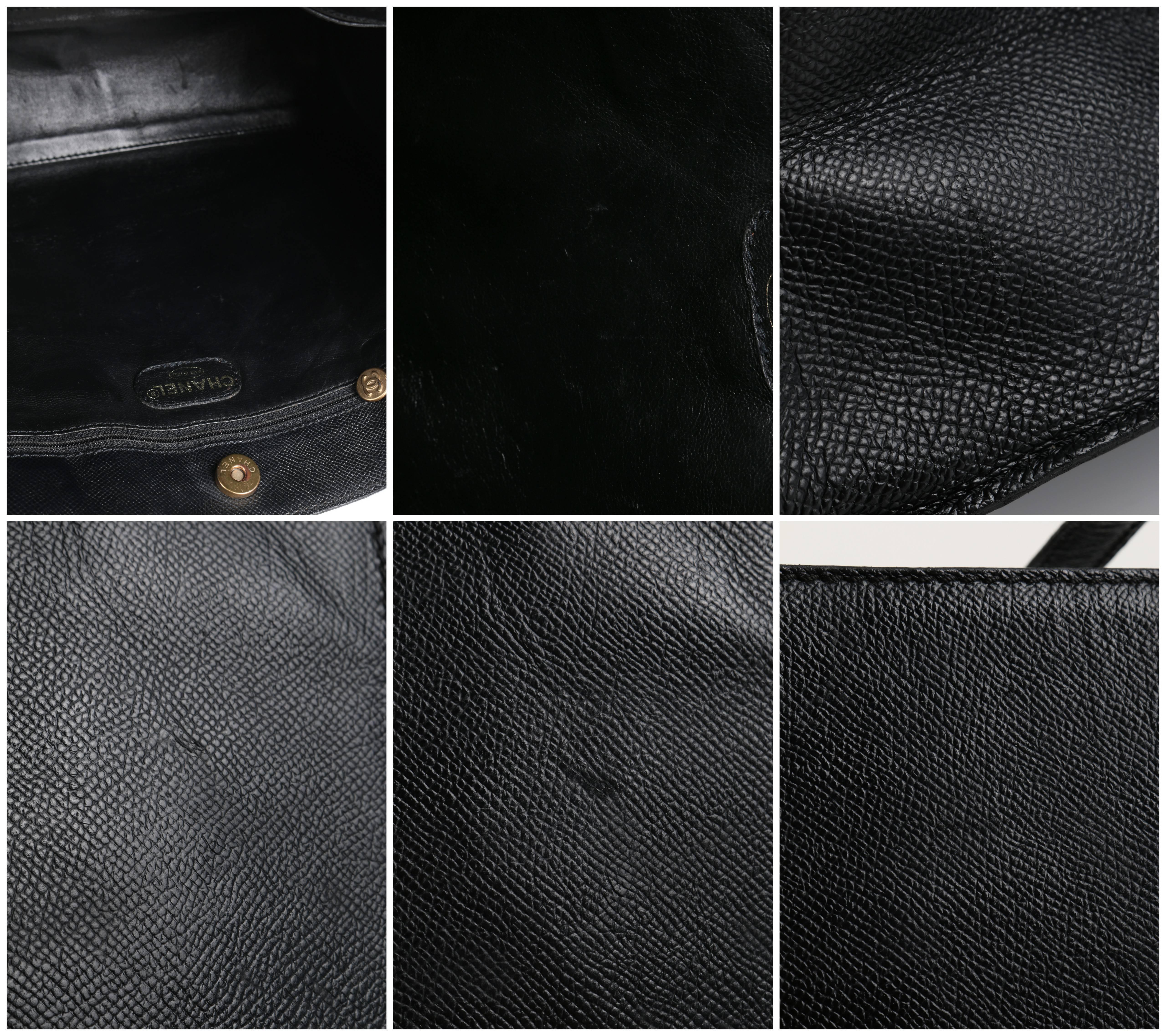 CHANEL c.1990's Black Caviar Leather Structured Shoulder Bag Tote Handbag Purse  4
