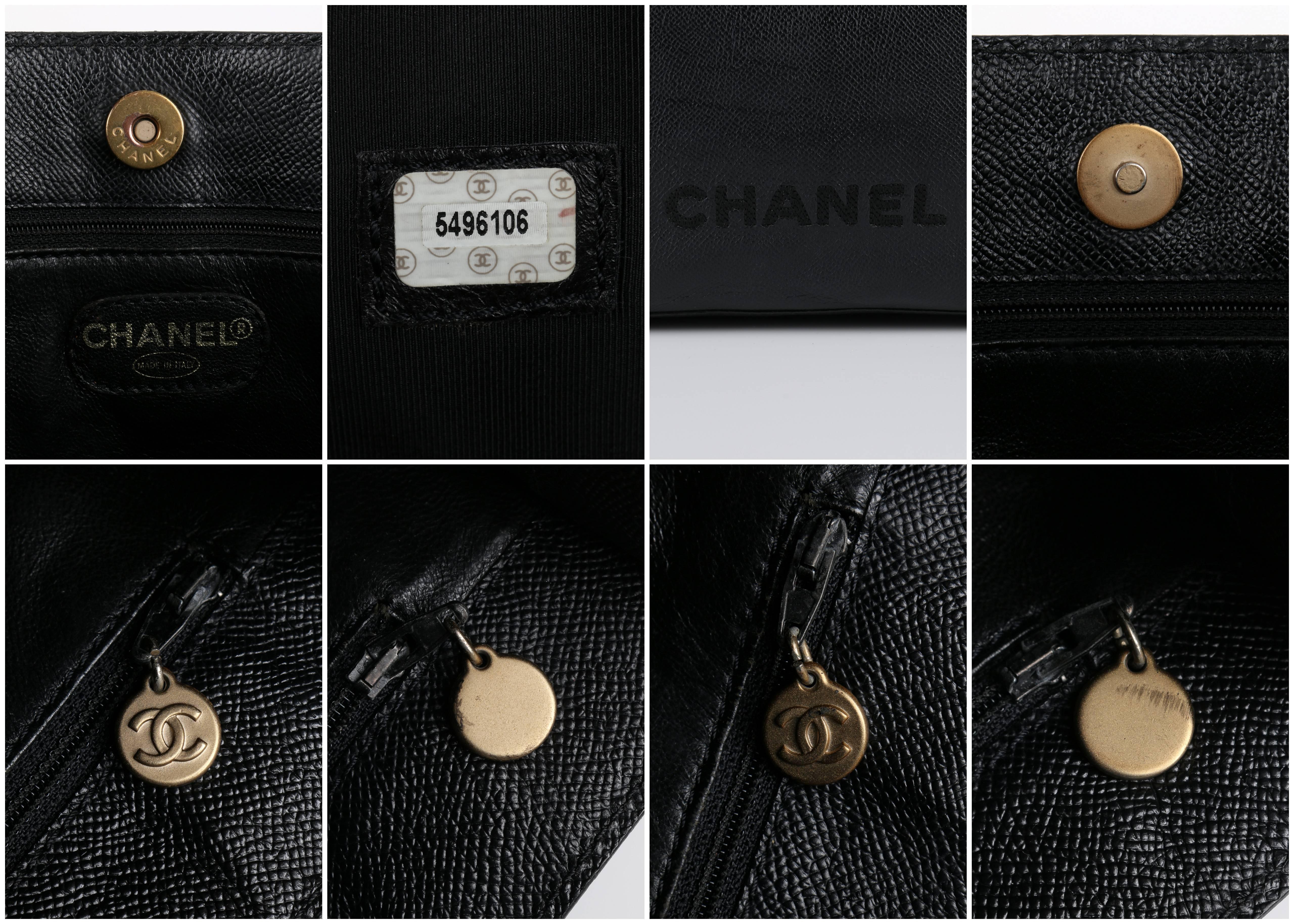 CHANEL c.1990's Black Caviar Leather Structured Shoulder Bag Tote Handbag Purse  1