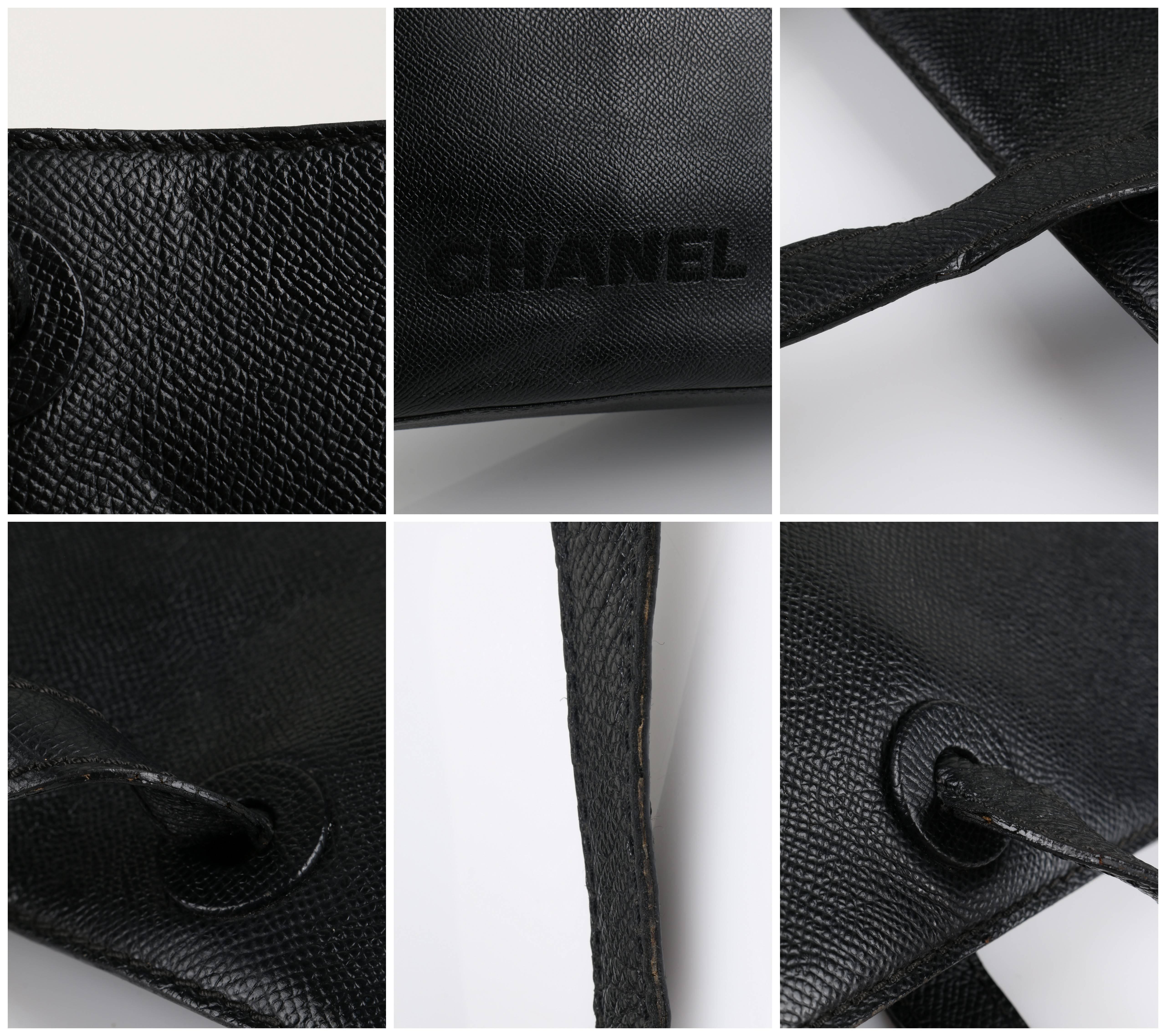 CHANEL c.1990's Black Caviar Leather Structured Shoulder Bag Tote Handbag Purse  5