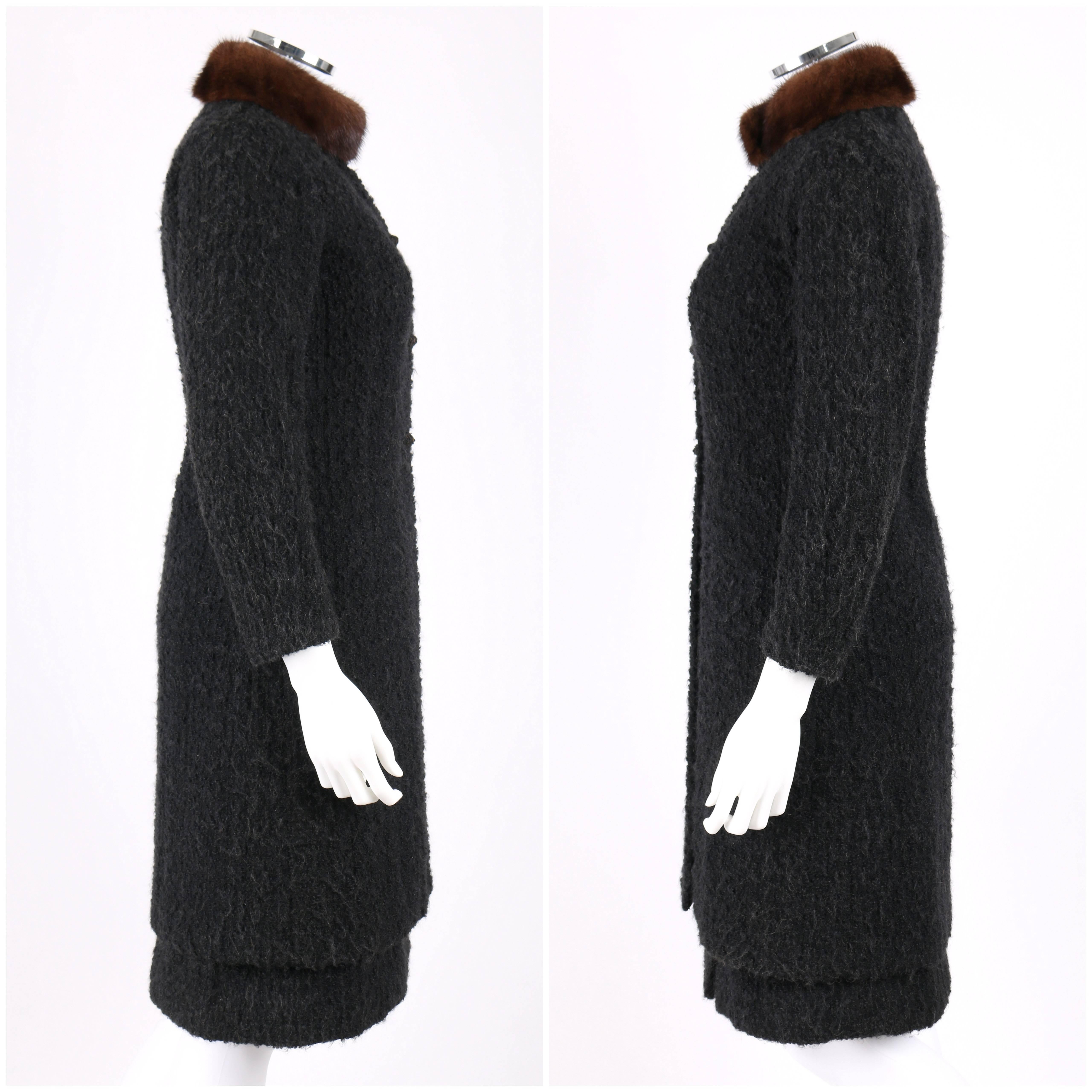CHANEL c.1960's Haute Couture Black Boucle Wool Mink Coat & Sleeveless Dress Set 1