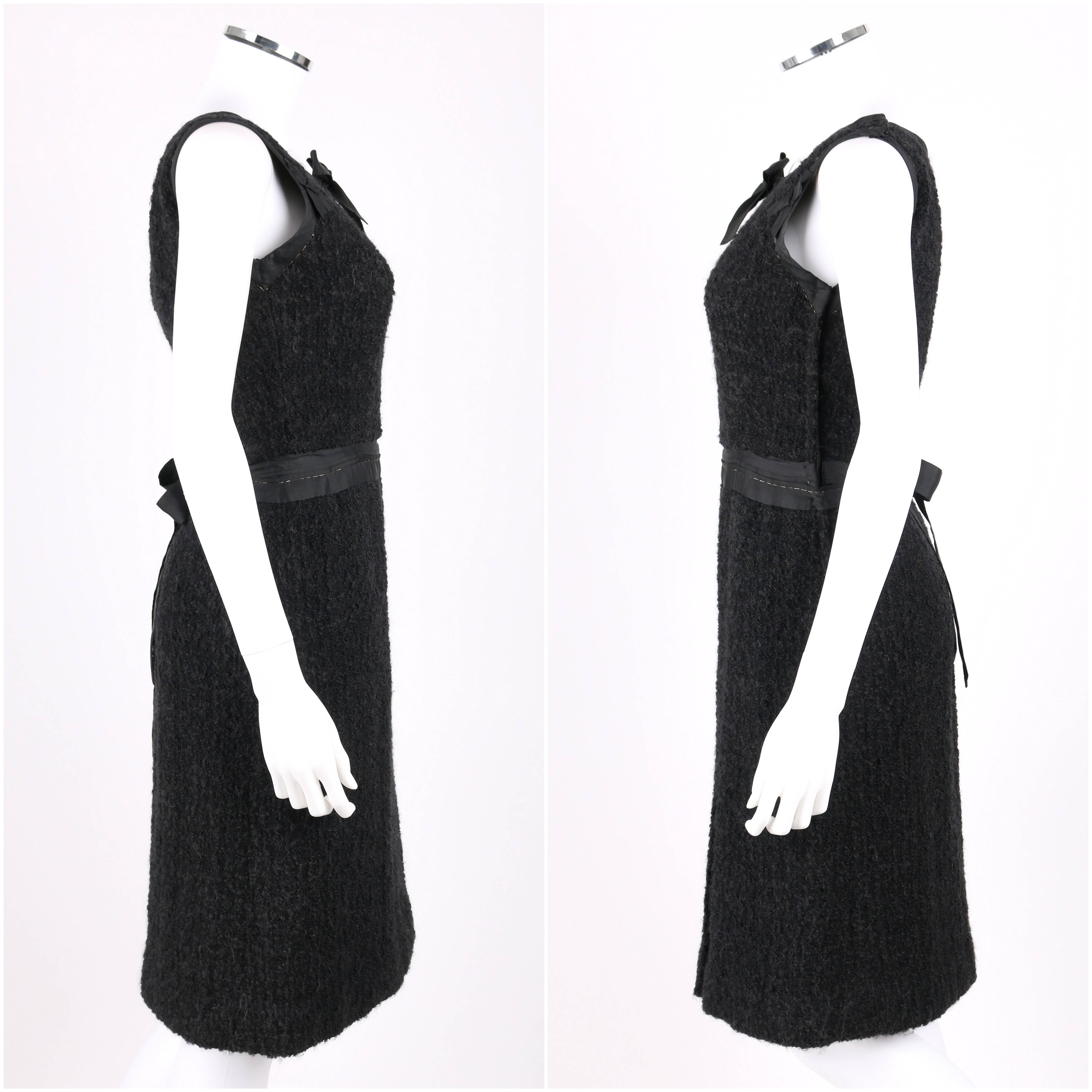 CHANEL c.1960's Haute Couture Black Boucle Wool Mink Coat & Sleeveless Dress Set In Excellent Condition In Thiensville, WI