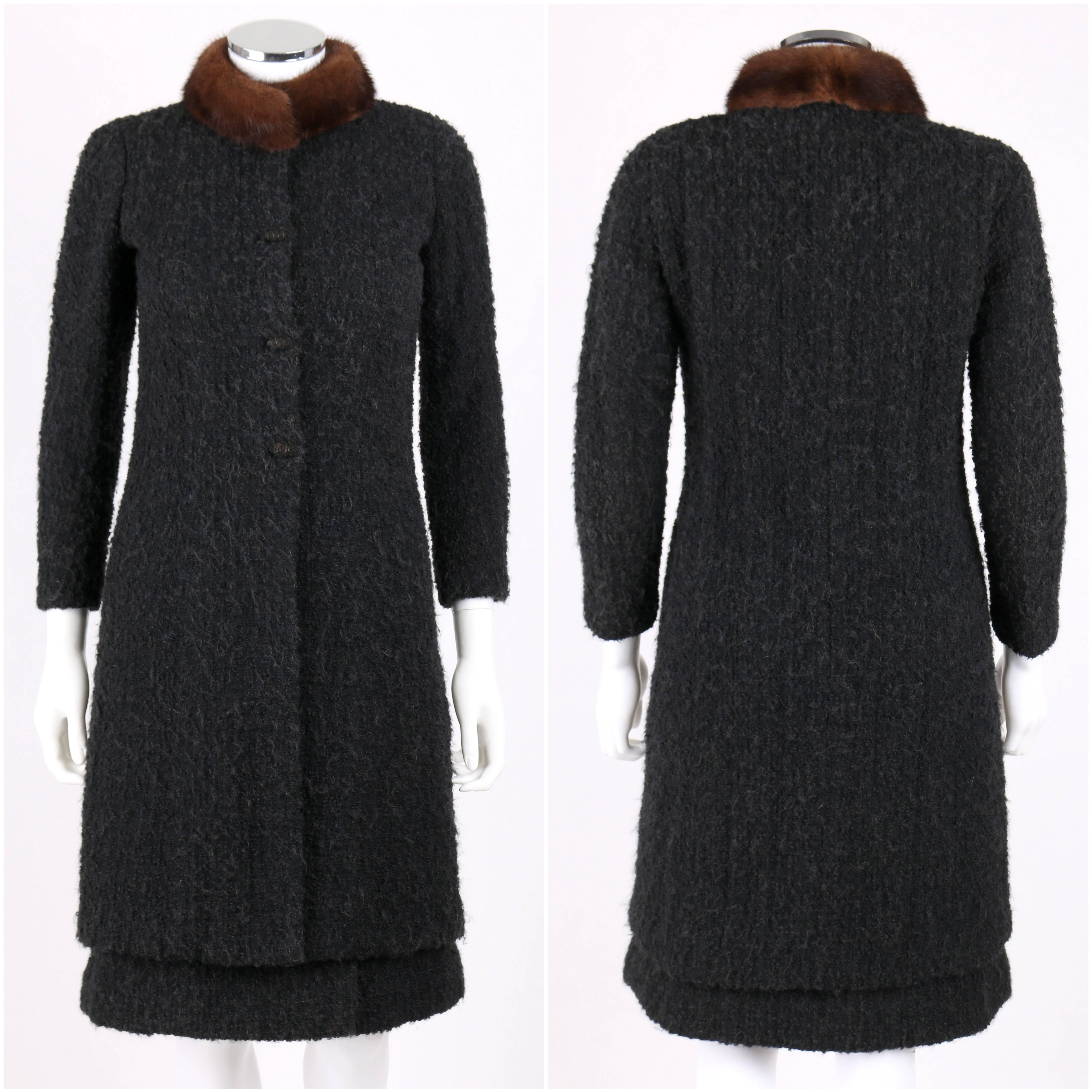 Women's CHANEL c.1960's Haute Couture Black Boucle Wool Mink Coat & Sleeveless Dress Set