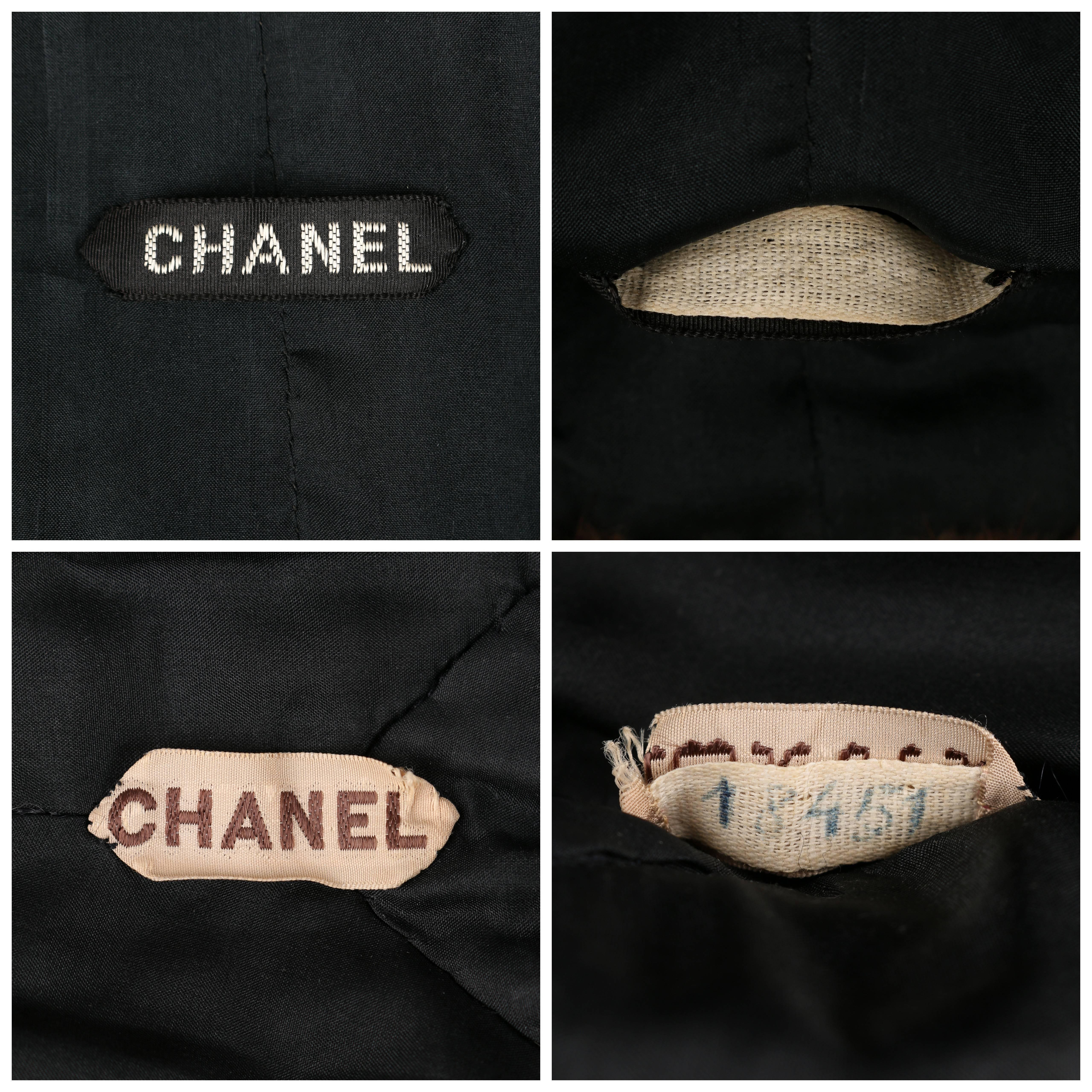 CHANEL c.1960's Haute Couture Black Boucle Wool Mink Coat & Sleeveless Dress Set 4