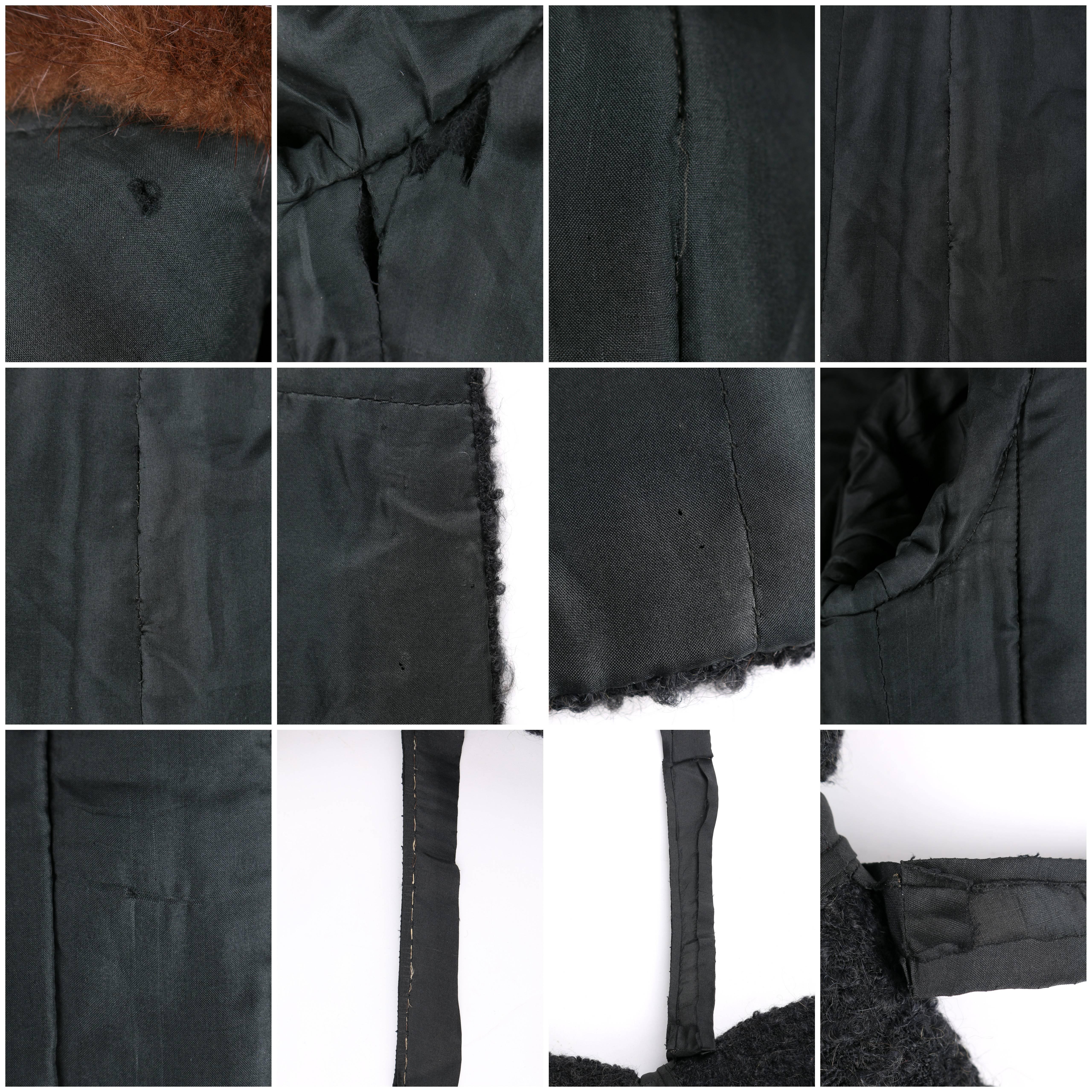CHANEL c.1960's Haute Couture Black Boucle Wool Mink Coat & Sleeveless Dress Set 5