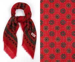 YVES SAINT LAURENT c.1980's YSL Red Patterned Wool Shawl Scarf