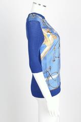 HERMES c.1980's Blue "Les Becanes" Bicycle Print Silk Scarf Knitwear Top Size 38