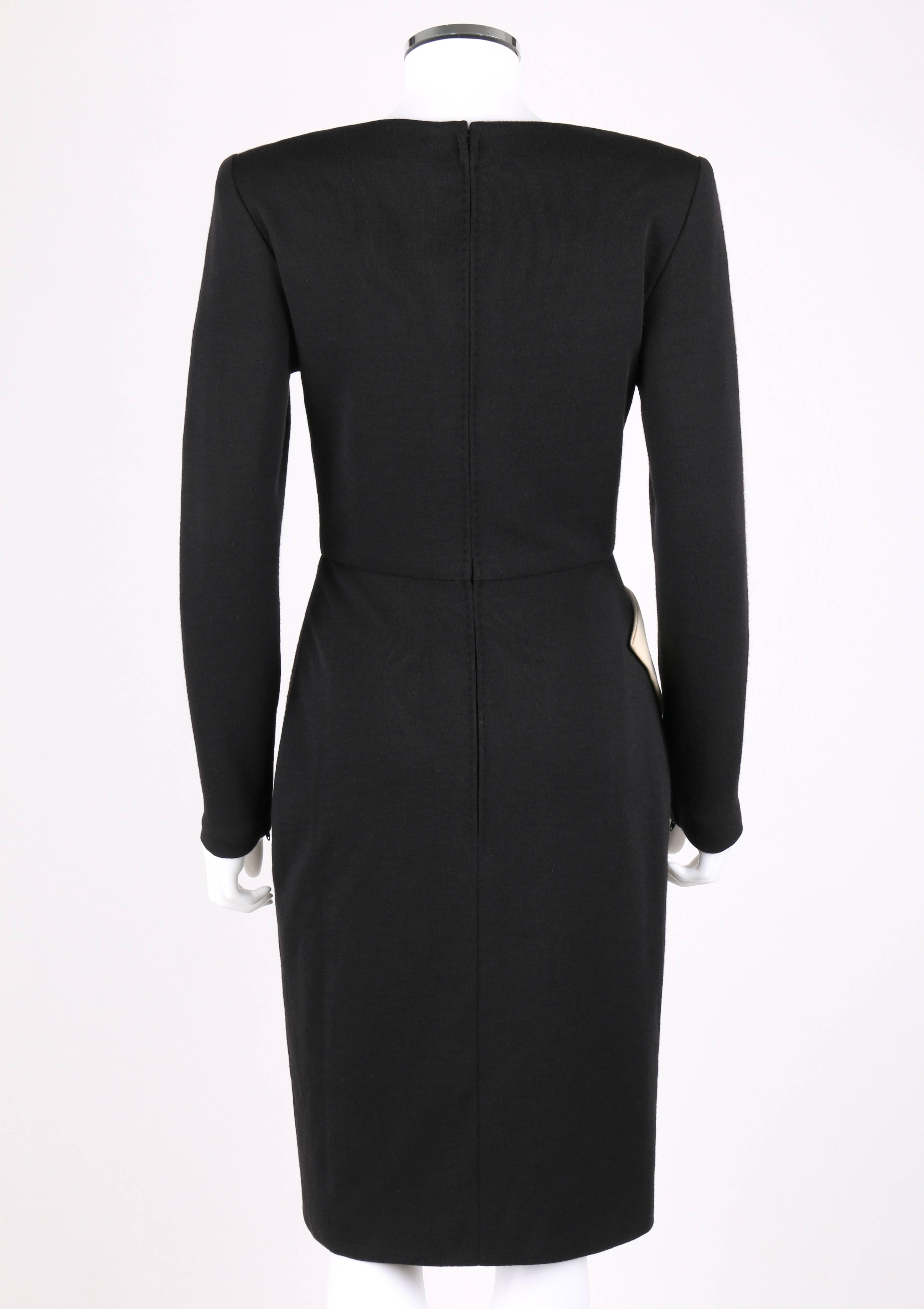 GALANOS c.1980's Black Ivory Avant Garde Zig Zag Panel Wool Knit Cocktail Dress In Good Condition For Sale In Thiensville, WI