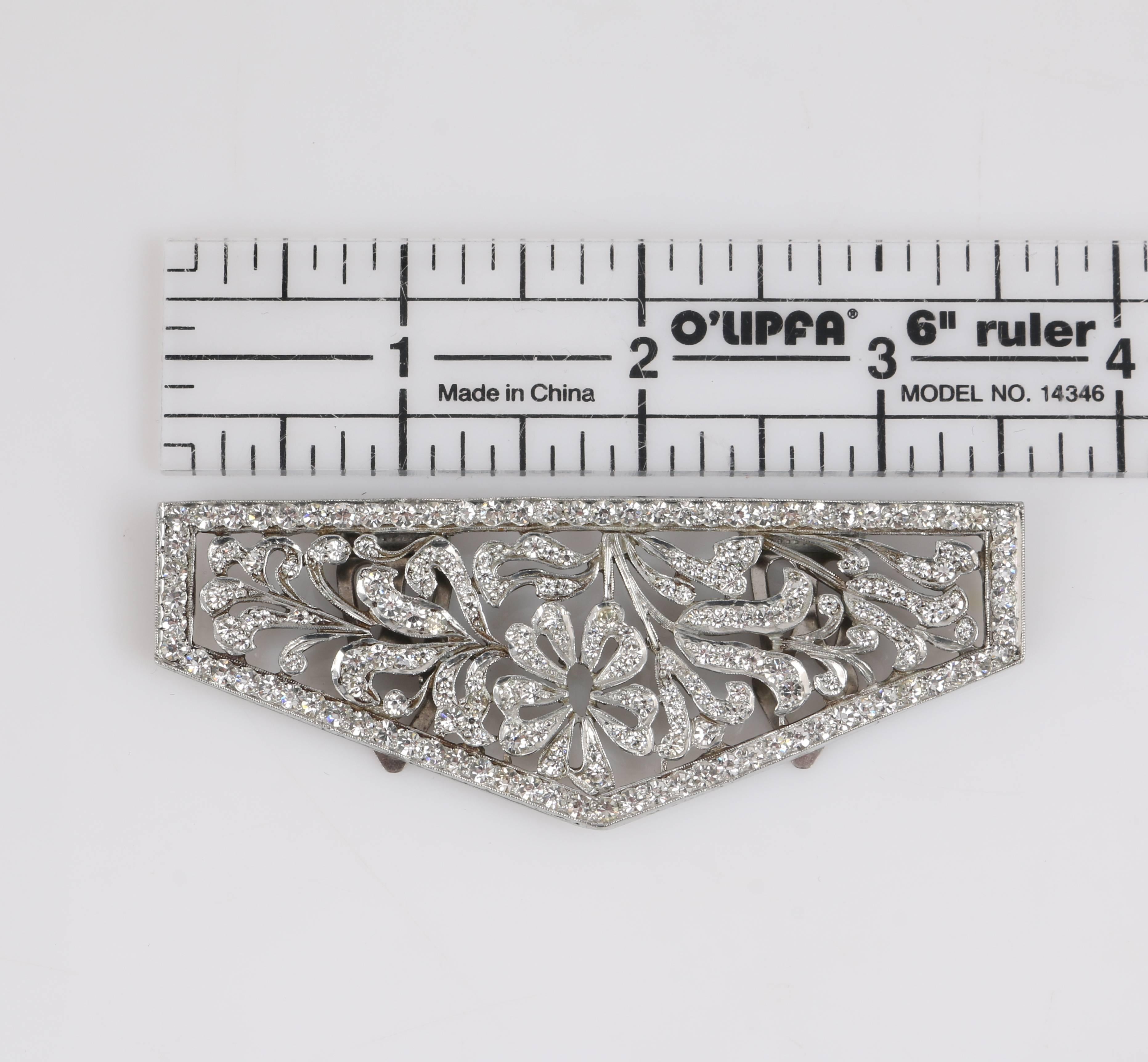 c.1930's Cut Steel Silver Crystal Rhinestone Floral Open Work Dress / Fur Clip 6