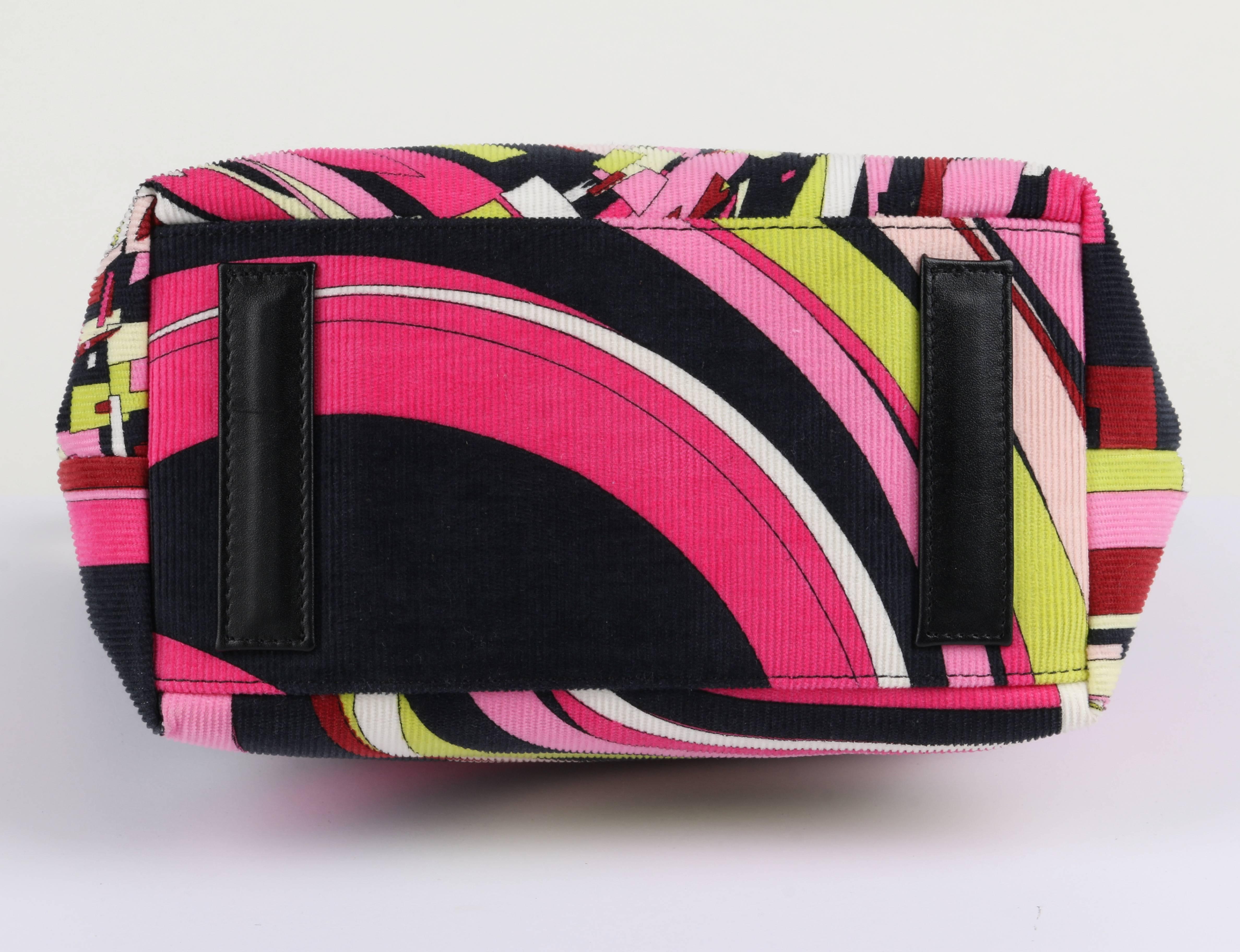 Women's EMILIO PUCCI Multi-Color Signature Geometric Print Corduroy Tote Handbag Purse
