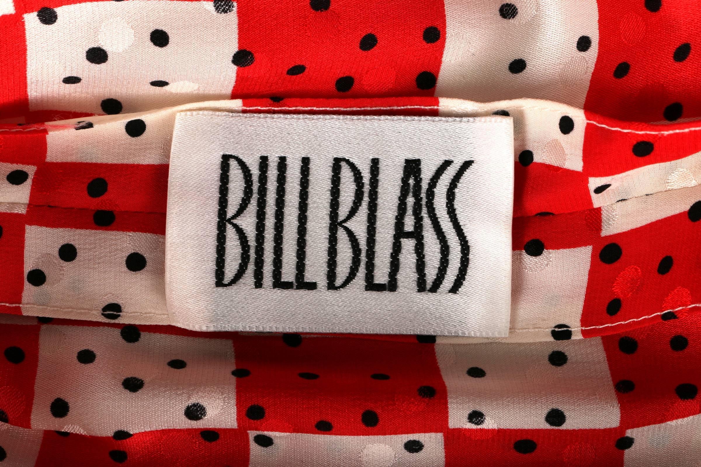 BILL BLASS c.1980's Red White Checkboard Polka Dot Print Silk Shirtwaist Dress 6