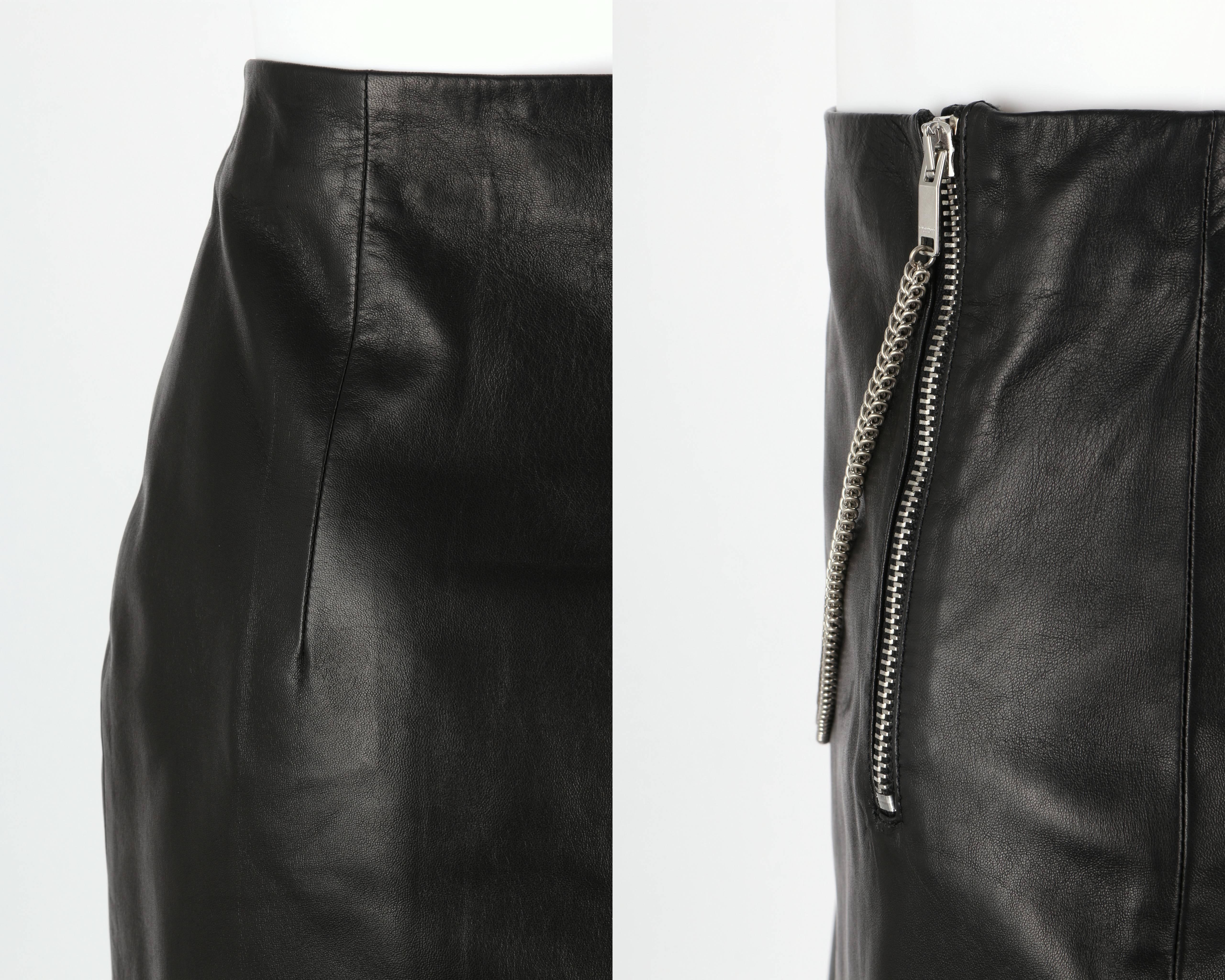 SAINT LAURENT c.2012 Black Lambskin Leather Silver Chain Zipper Mini Skirt  5