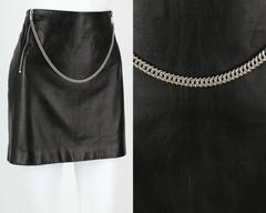 SAINT LAURENT c.2012 Black Lambskin Leather Silver Chain Zipper Mini Skirt