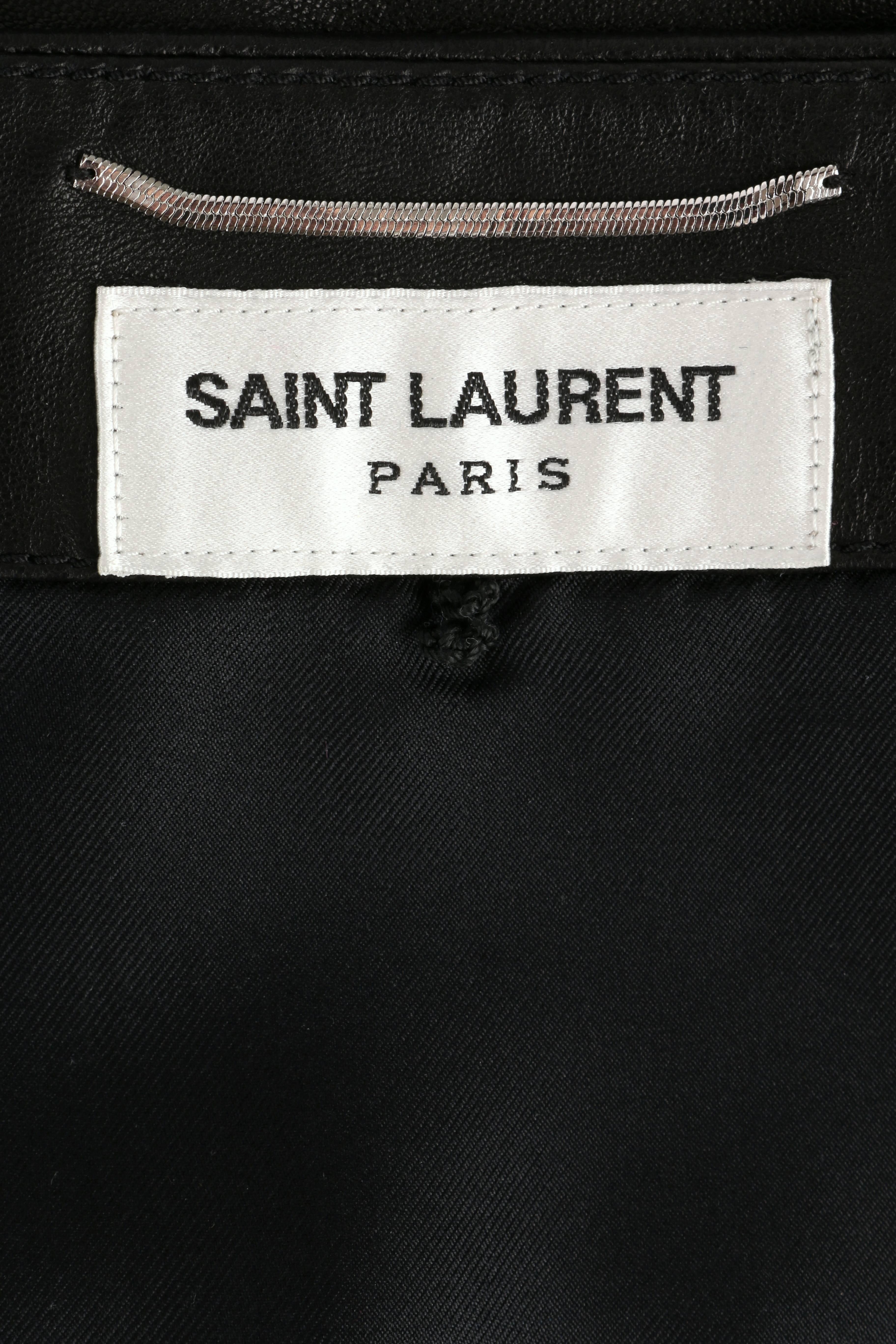 SAINT LAURENT c.2012 Black Lambskin Leather Silver Chain Zipper Mini Skirt  6