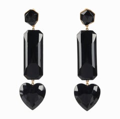 YVES SAINT LAURENT Rive Gauche Statement Black Heart Gem Drop Clip Earrings YSL