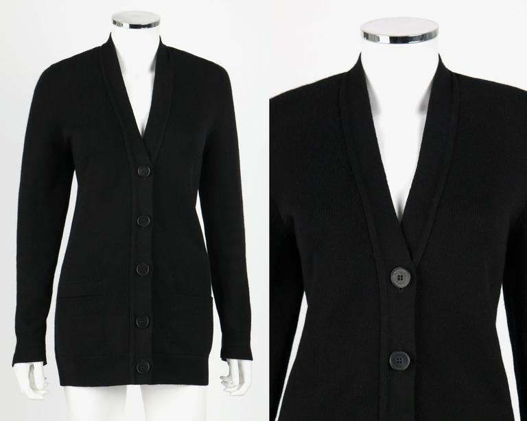 HERMES Black Scottish Cashmere Boyfriend Cut Button Front Cardigan