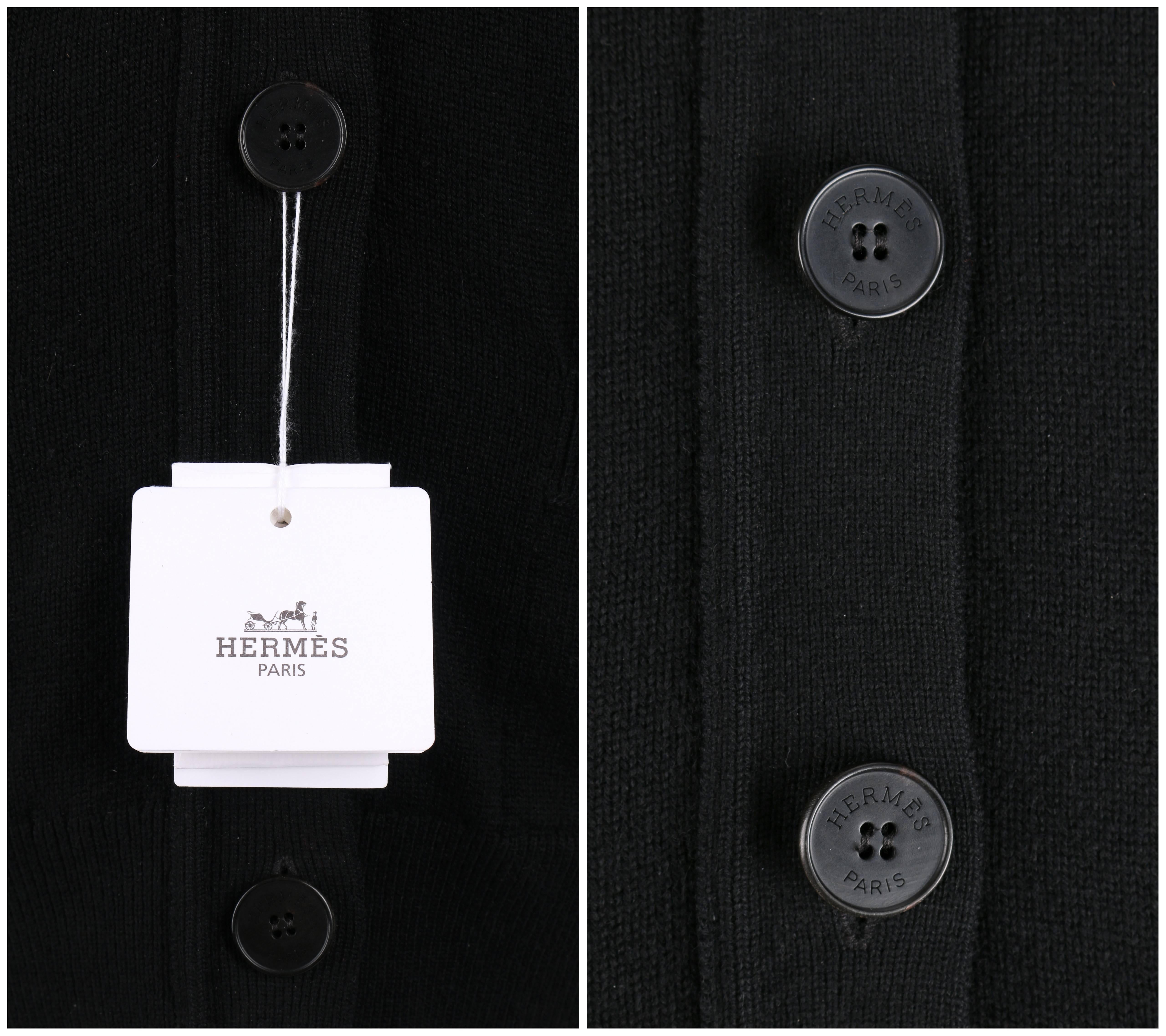 HERMES Black Scottish Cashmere Boyfriend Cut Button Front Cardigan Sweater 38 In Excellent Condition In Thiensville, WI