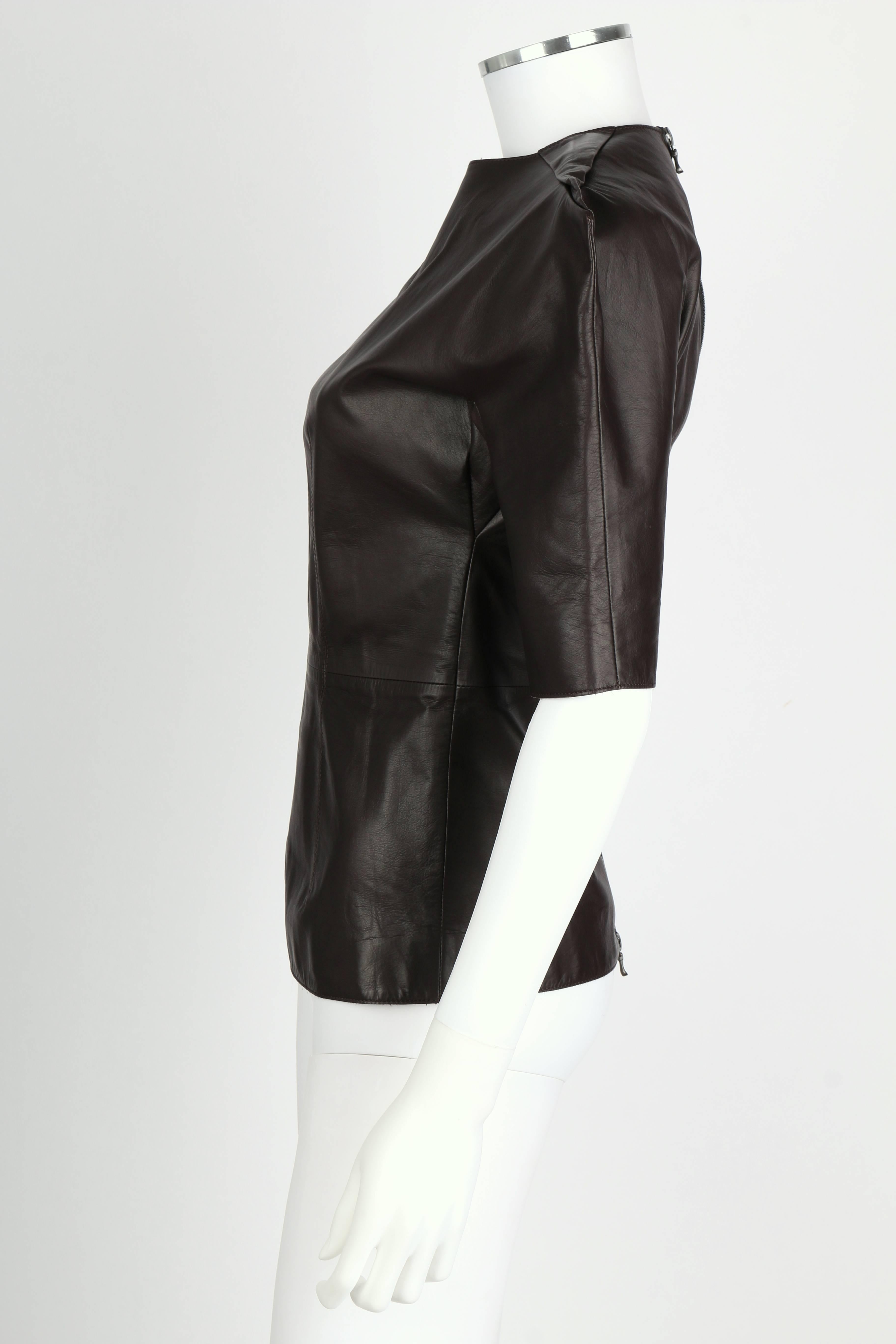 LANVIN F/W 2010 Runway Collection Dark Brown Calf Leather Shirt Structured Top In Excellent Condition In Thiensville, WI