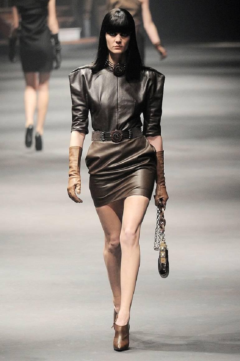 LANVIN F/W 2010 Runway Collection Dark Brown Calf Leather Shirt Structured Top 4