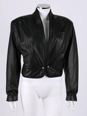 GIANNI VERSACE c.1980's Black Leather Cropped Blazer Jacket